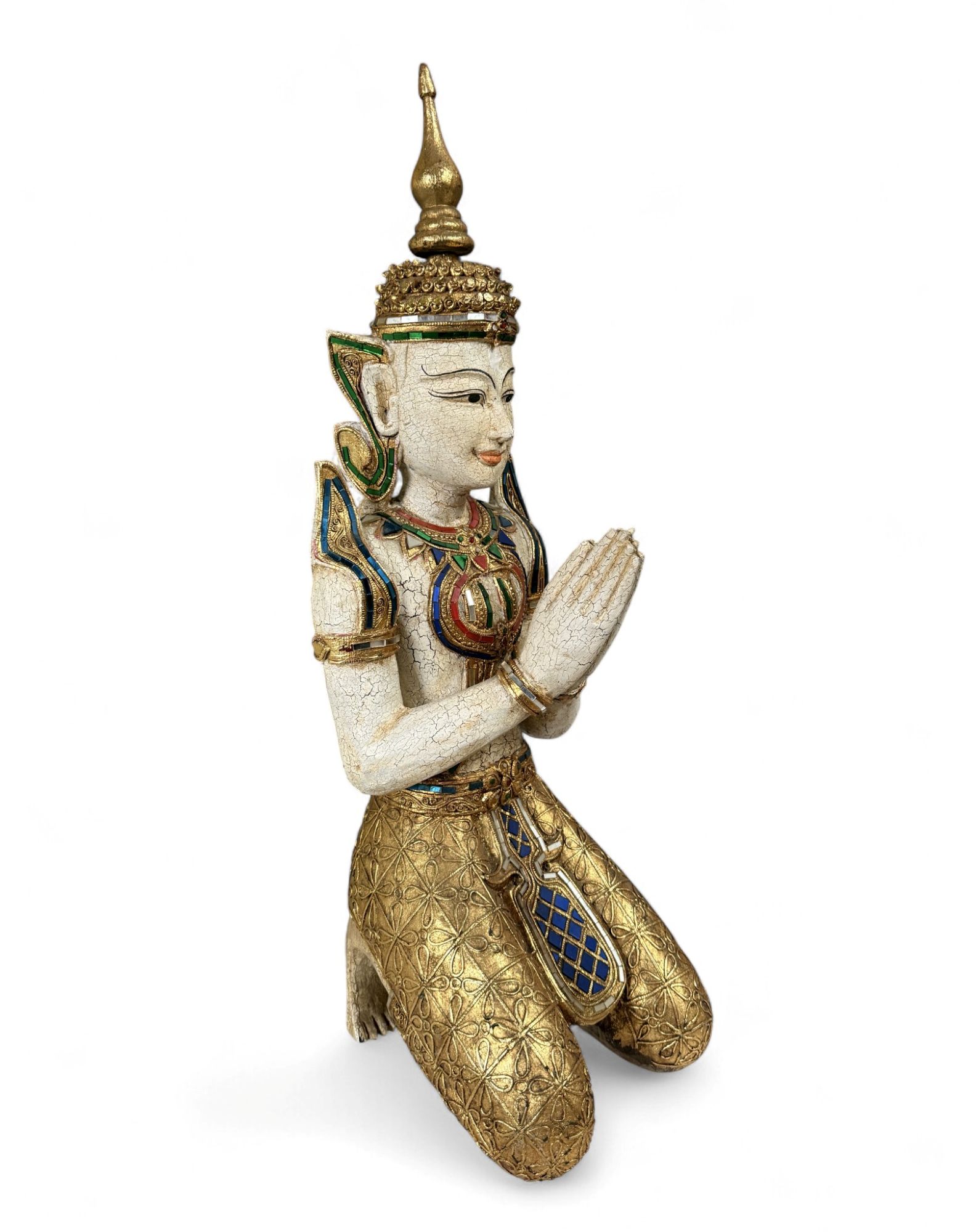 Thailändischer Tempelwächter mit Blattgold - 77 cm