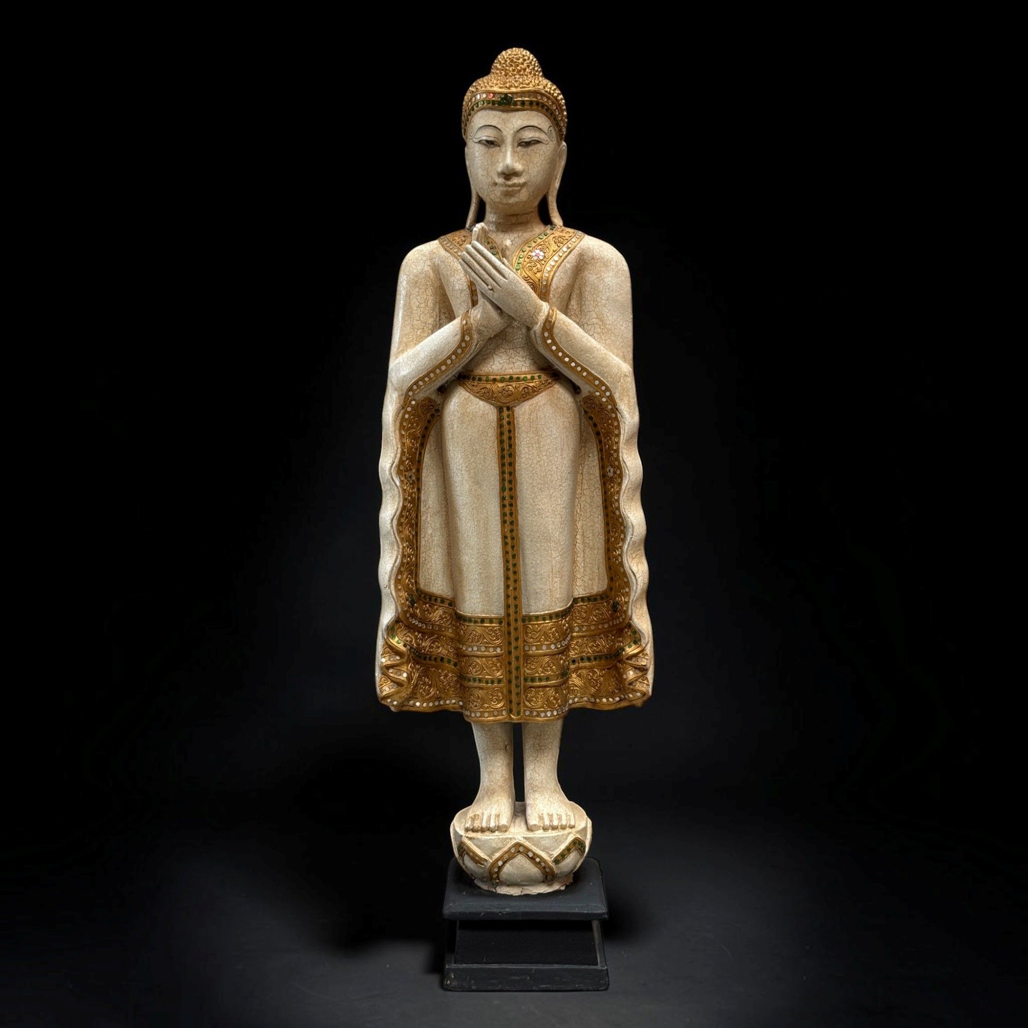 Thailändische Holz Buddha Figur 116 cm – Dharmachakra Mudra Skulptur groß