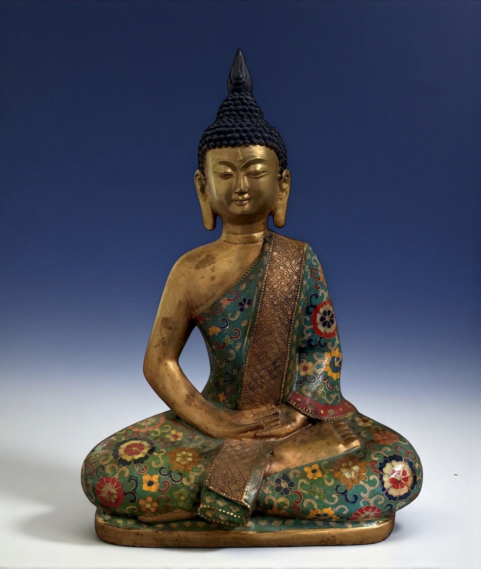 Buddha Figur Bronze China Cloisonne Skulptur 39 cm groß