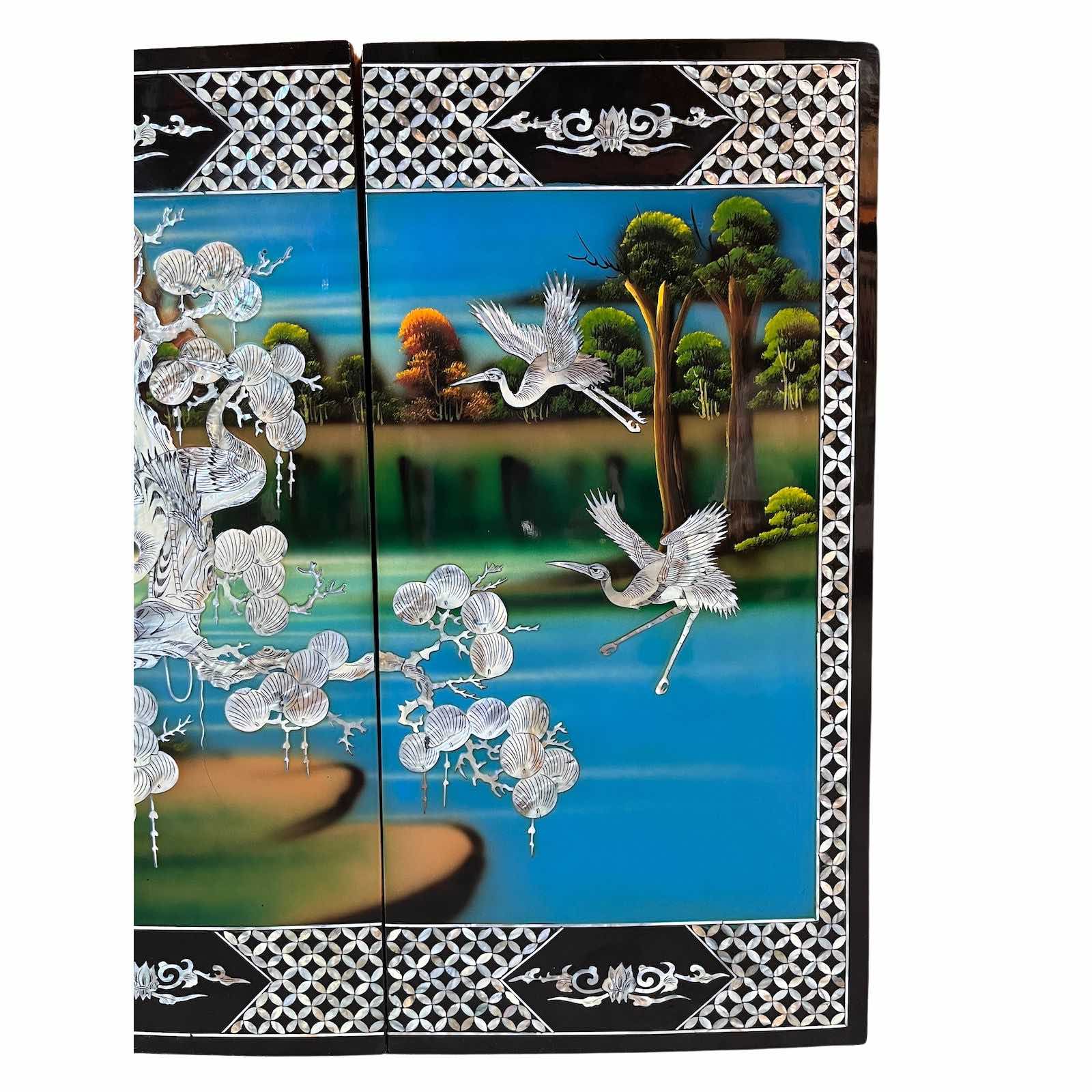 Asiatisches Wandbild Holz Lackbild Perlmutt Wanddeko