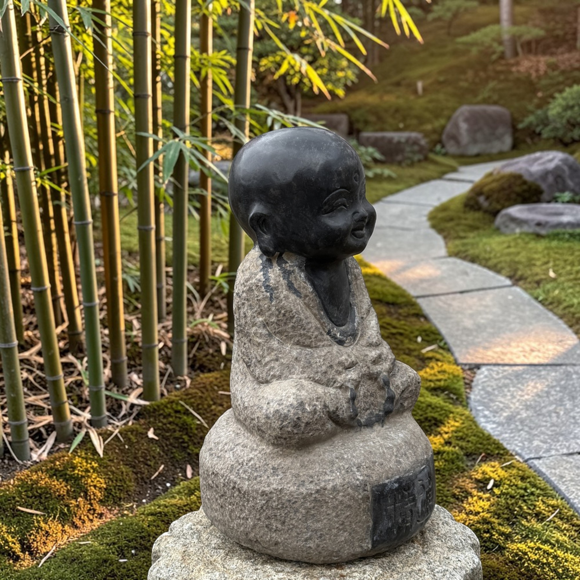 Zen Mönch Garten Figur 34cm Naturstein Skulptur Tibet China Frostfest 14,5kg