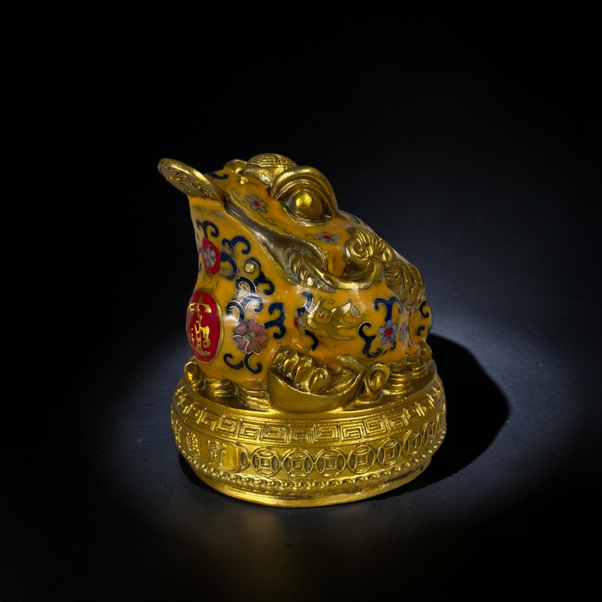 Bronze Geldfrosch Skulptur – Reichtum & Glück mit Cloisonné (17 cm)