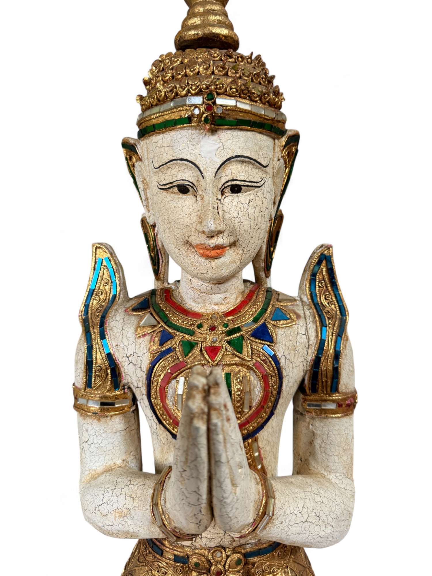 Thailändischer Tempelwächter mit Blattgold - 77 cm