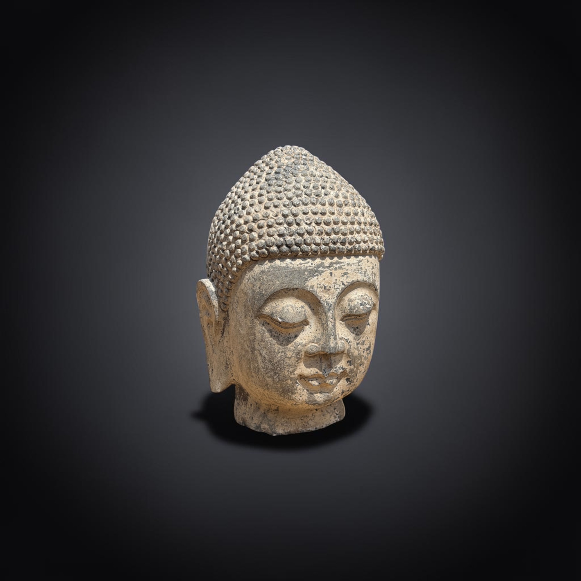 Alter Naturstein Buddha Kopf Skulptur 31cm groß aus China