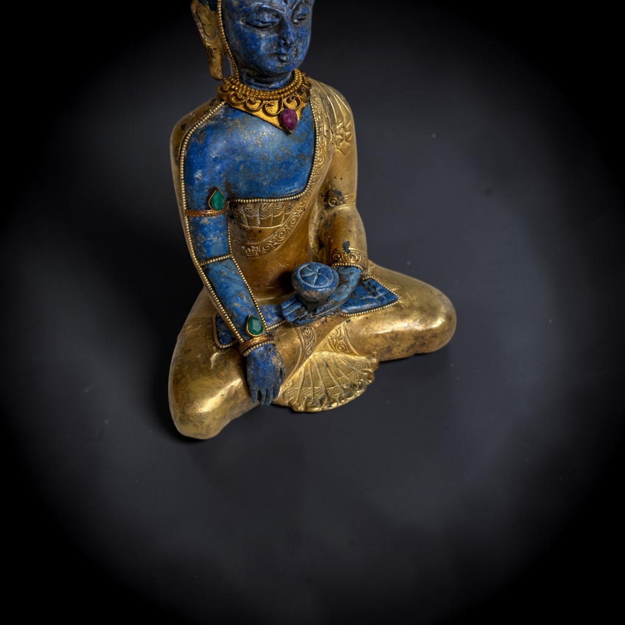 Siddhartha Gautama Buddha Skulptur Bronze Lapis Lazuli Nepal 16,5cm