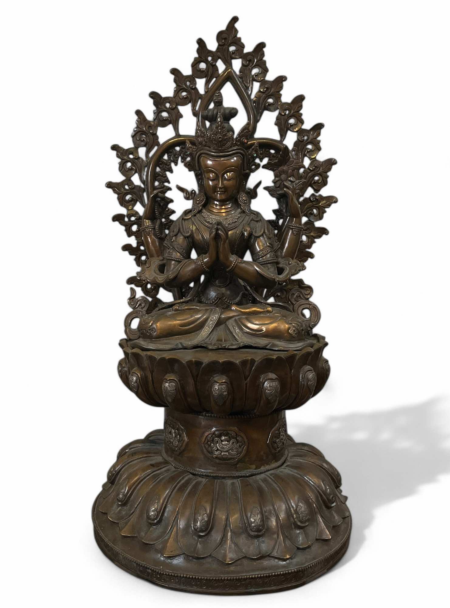 Chenrezig Avalokiteshvara Kupfer-Bronze Skulptur 69 cm groß