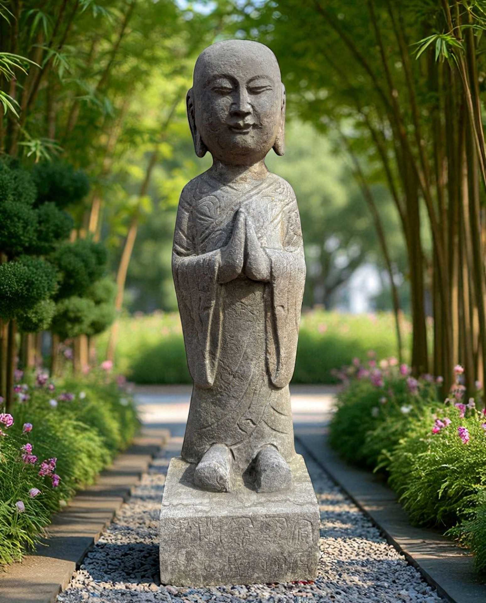 Zen Mönch China Garten Skulptur Naturstein Figur 50 cm groß