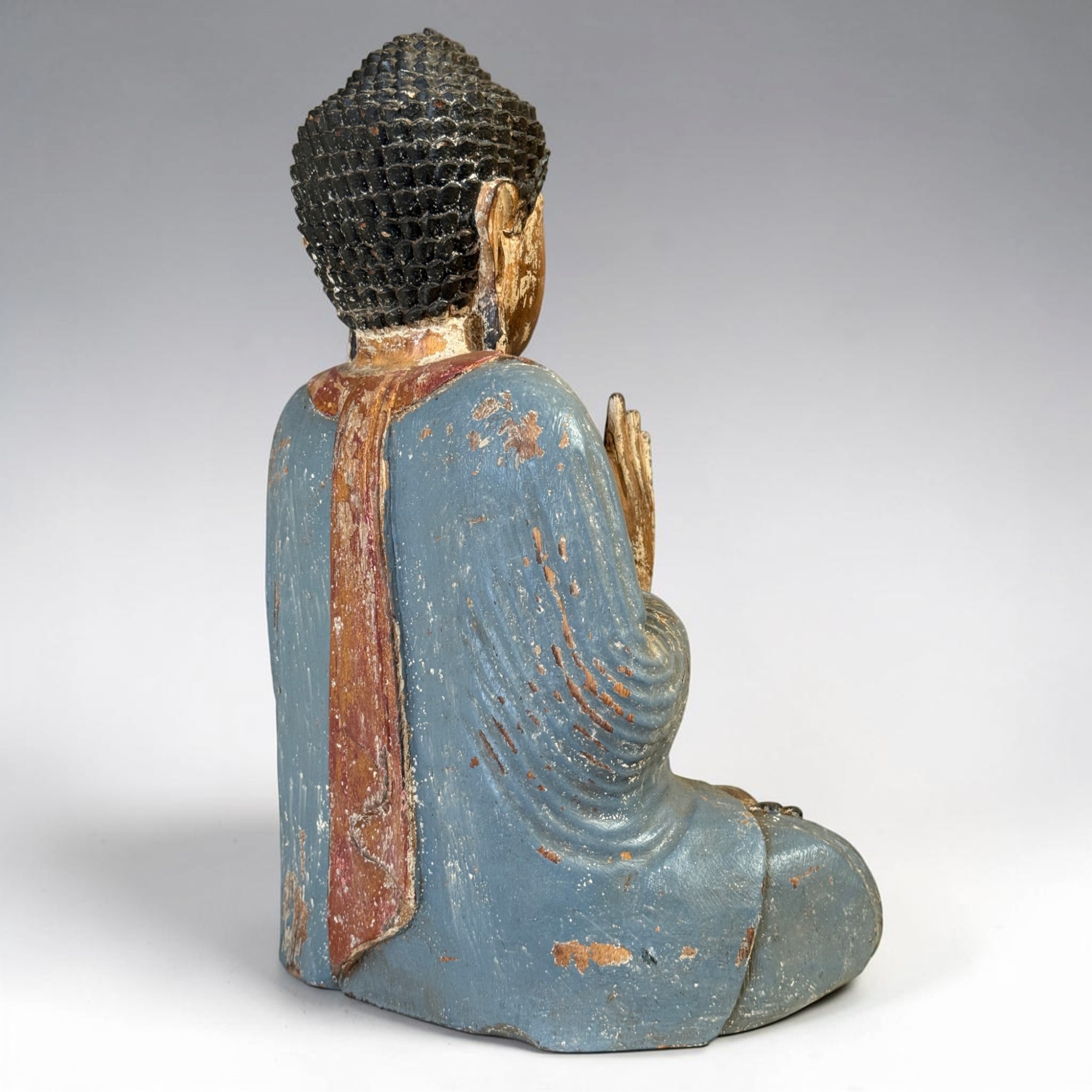 Teaching Buddha Figur 53cm Suar Holz Indonesien massiv 8kg Vintage Look Unikat