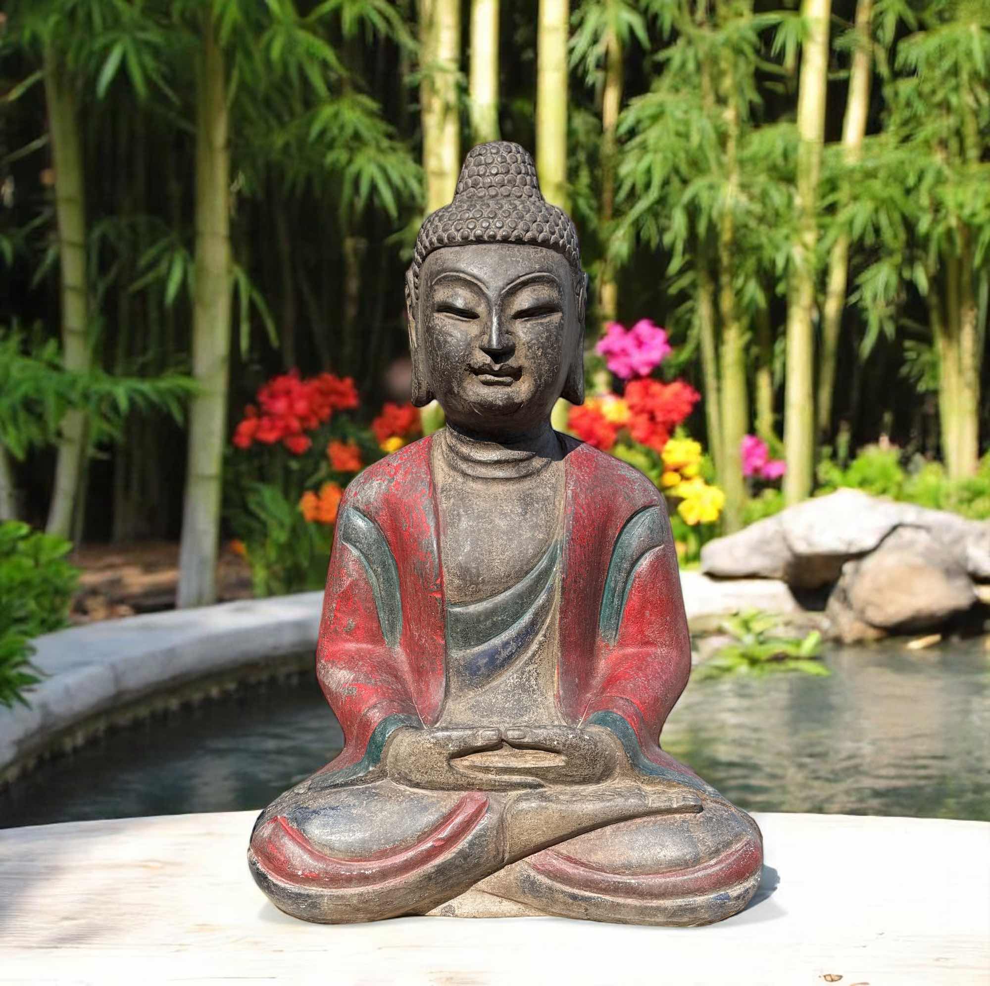 Garten Buddha Statue Naturstein Figur Meditation Geste