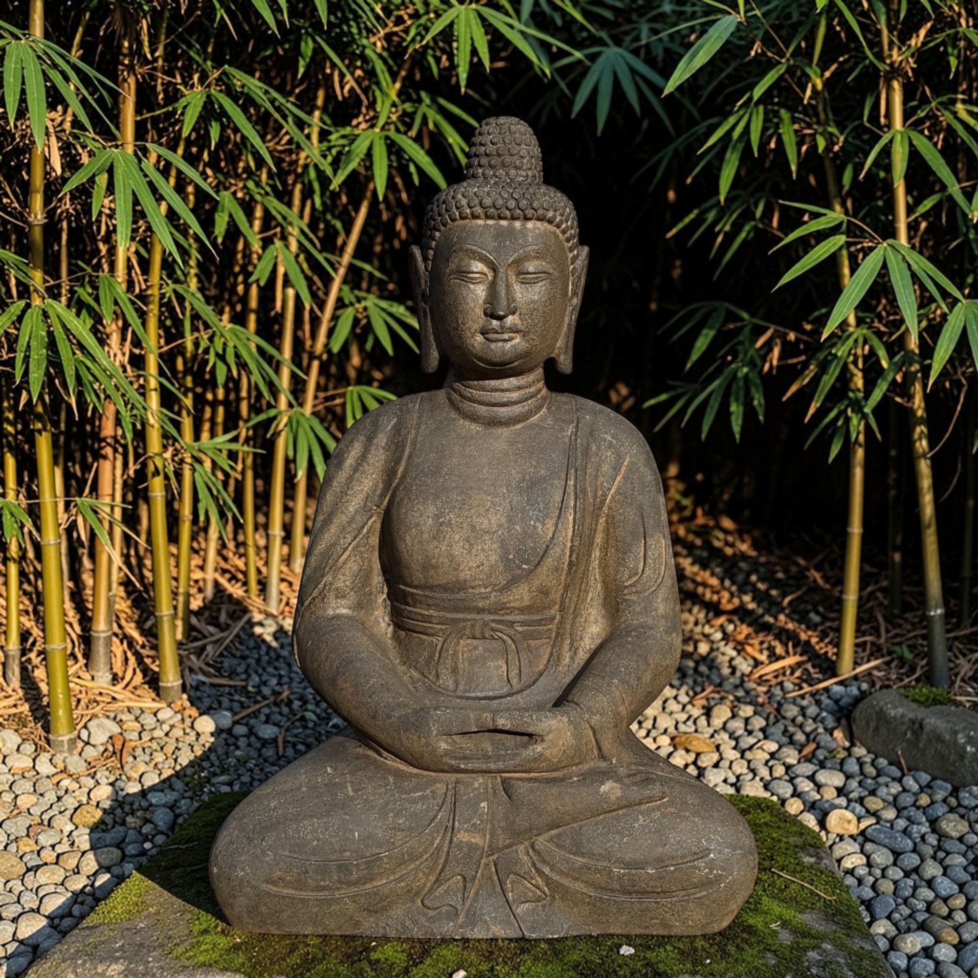 Garten Buddha Statue Naturstein Figur Meditations Geste