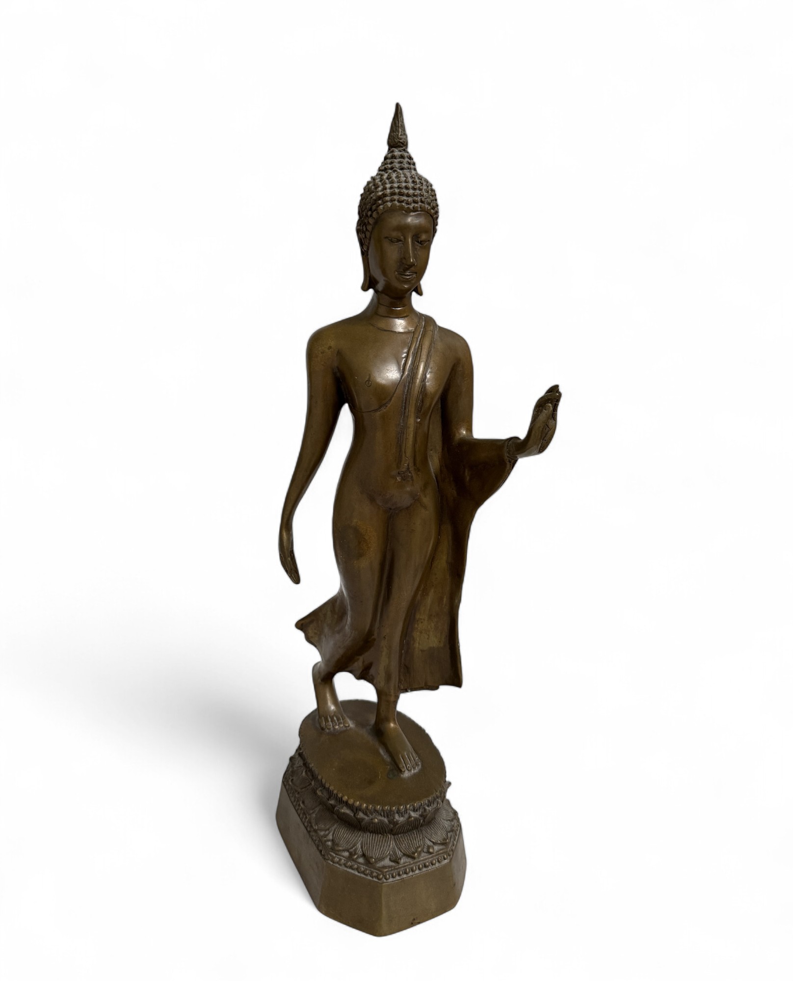 Walking Buddha Figur Bronze aus Thailand 41cm groß