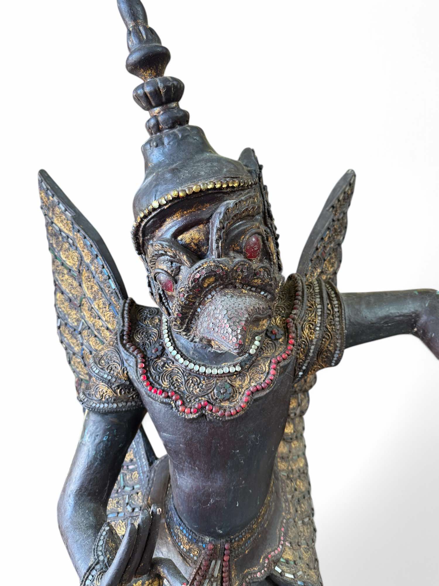 Alte Garuda Skulptur Teak Holz asiatischer Götterbote, Burma