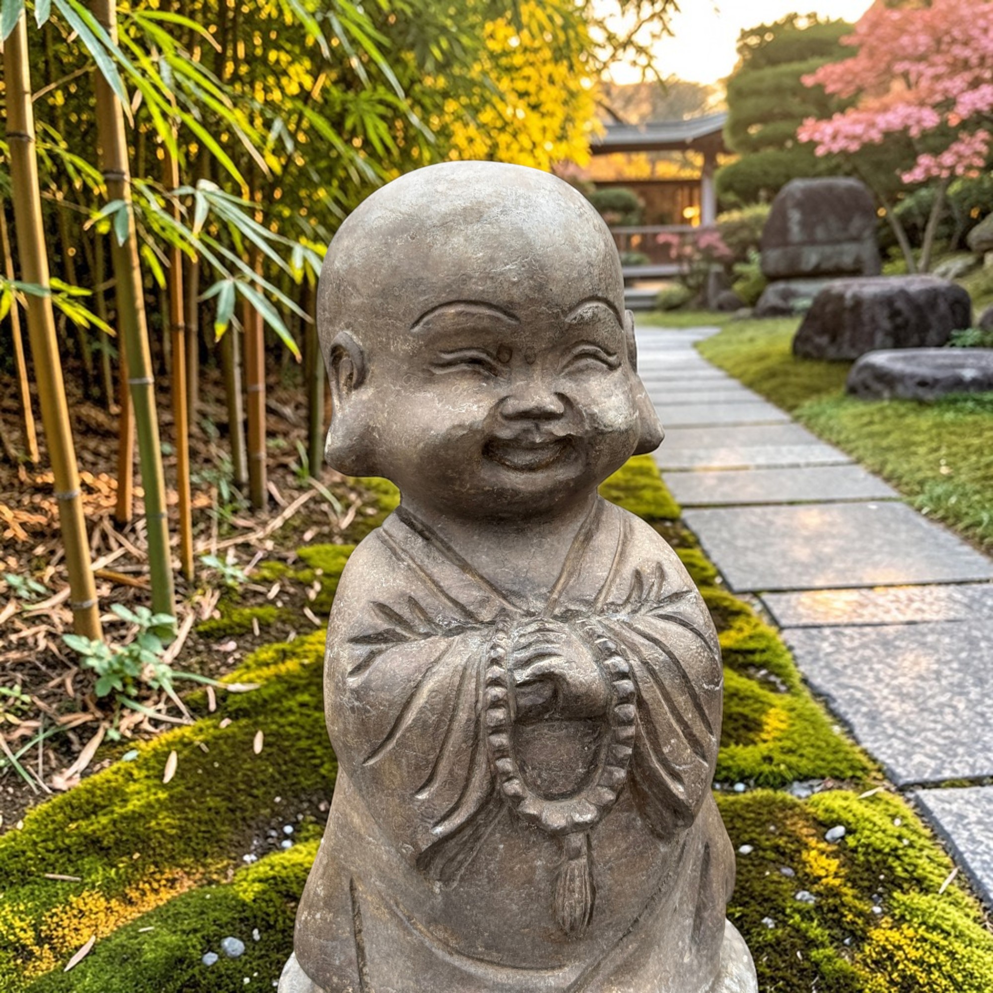 Garten Mönch Skulptur aus Naturstein - China - 39 cm groß