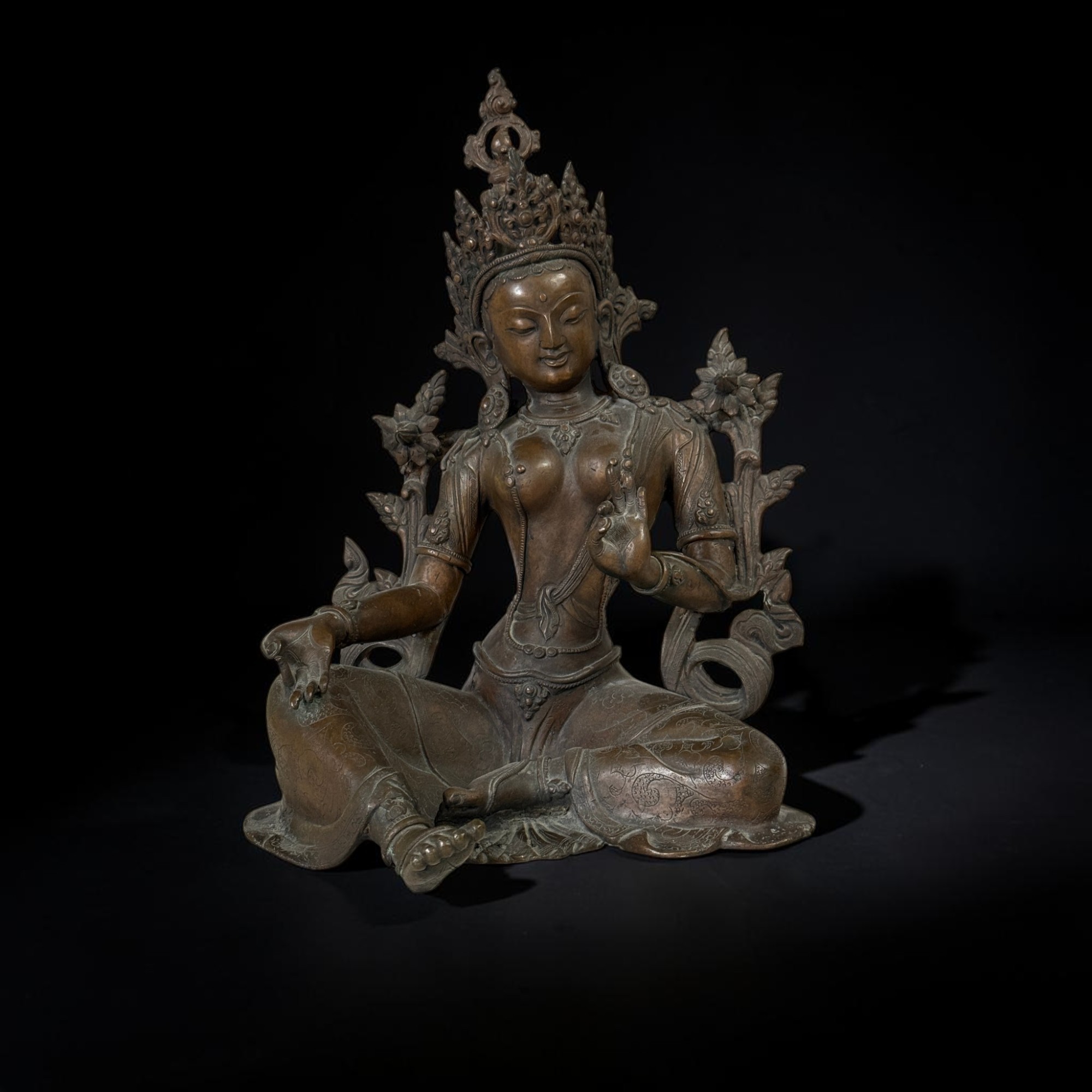 Alte Grüne Tara Statue aus Tibet Buddhistische Sammler-Skulptur 41cm