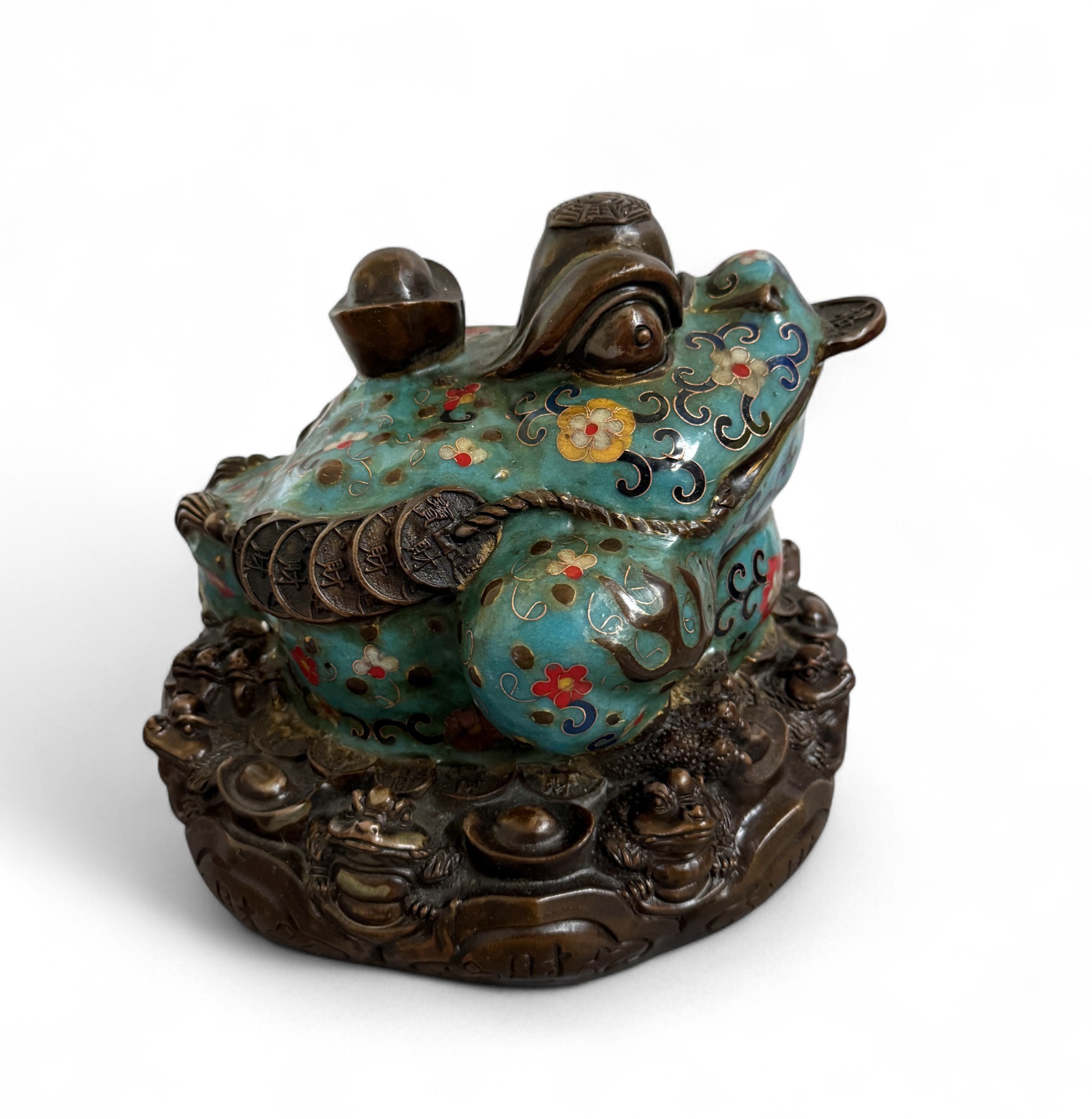 Geldfrosch Geldkröte Bronze Cloisonne chinesische Skulptur
