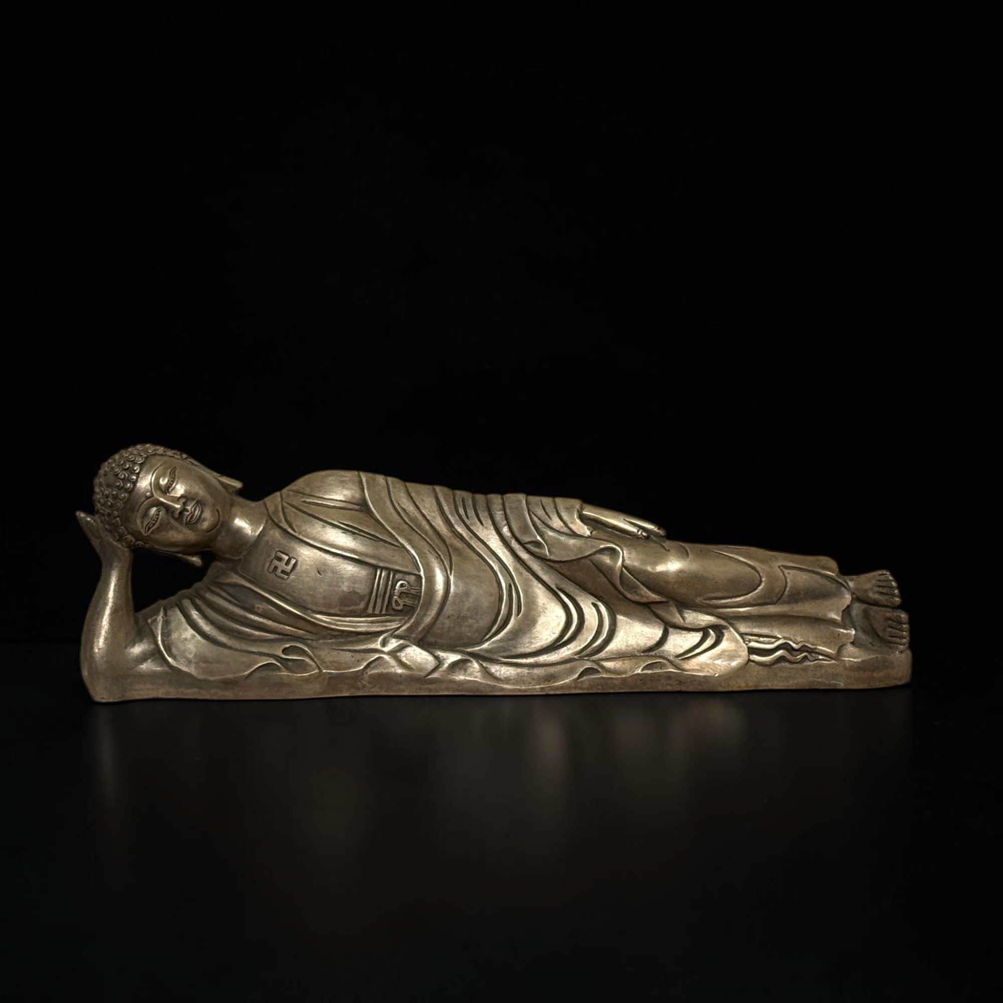 Liegender Buddha Figur Bronze Parinirvana Skulptur Ming Marke alt