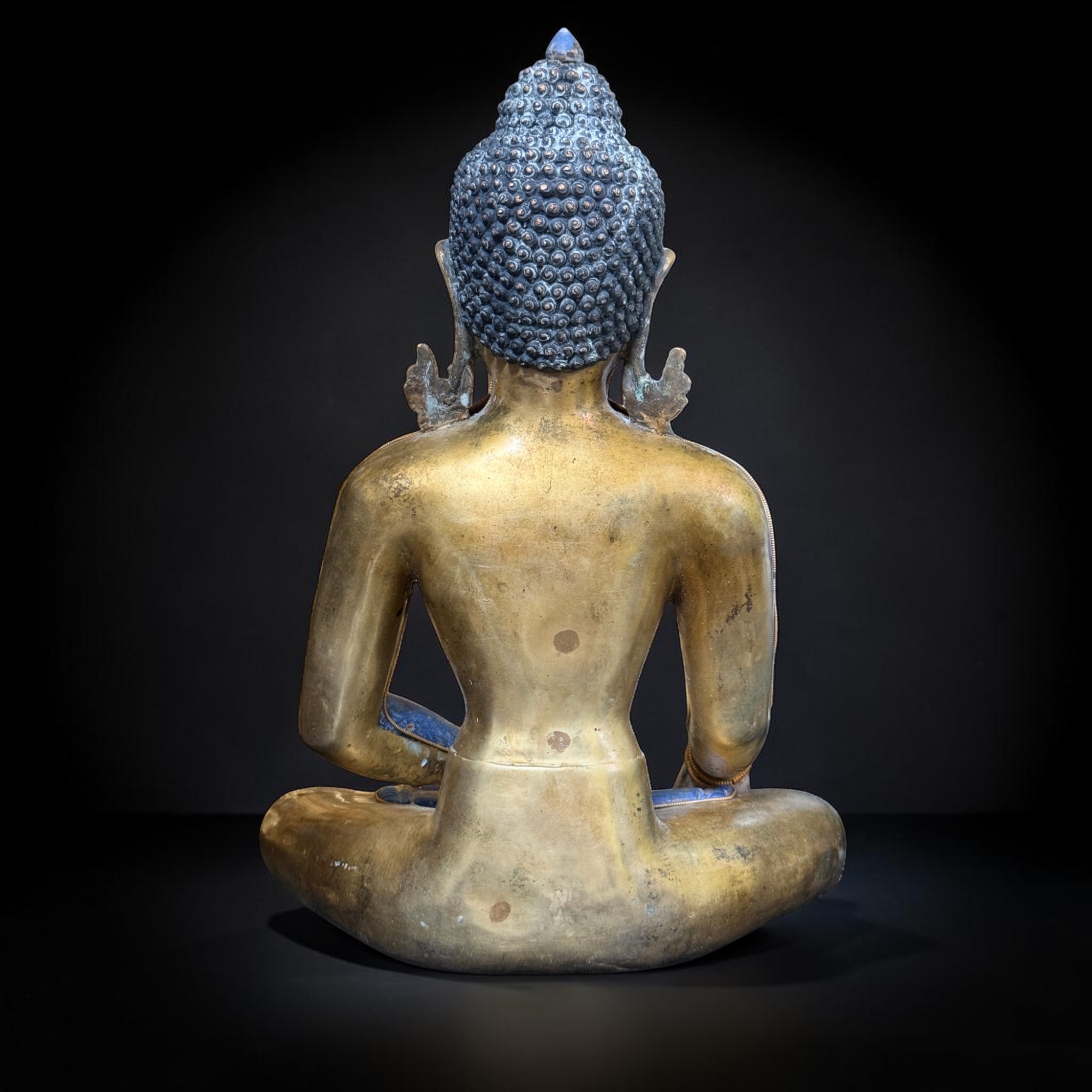 Alte Siddharta Gautama Buddha Figur – Lapis Lazuli & vergoldete Bronze, Nepal