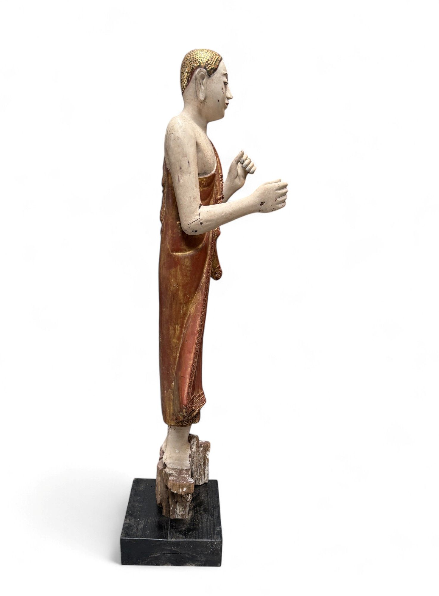 Burmesische Mönchsfigur aus Teakholz – ca. 140 Jahre alt