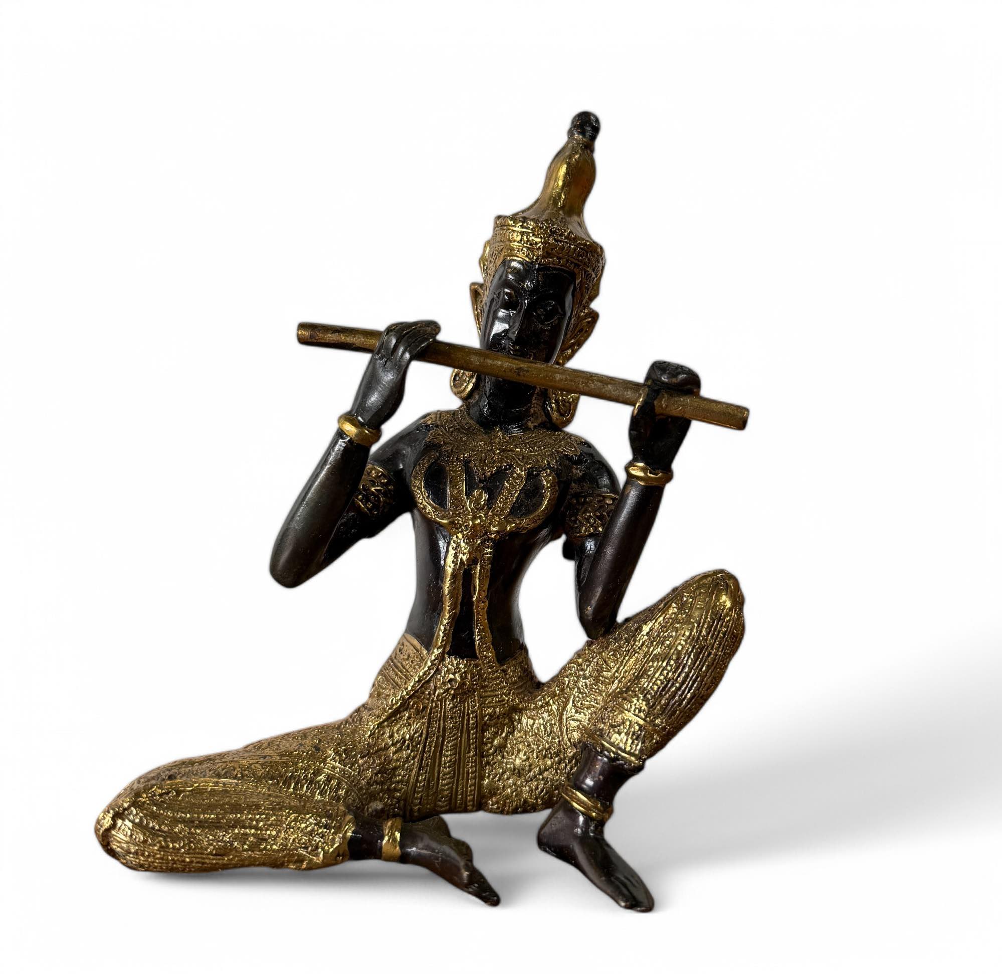 Thailändischer Tempelwächter Musiker Bronze Figur