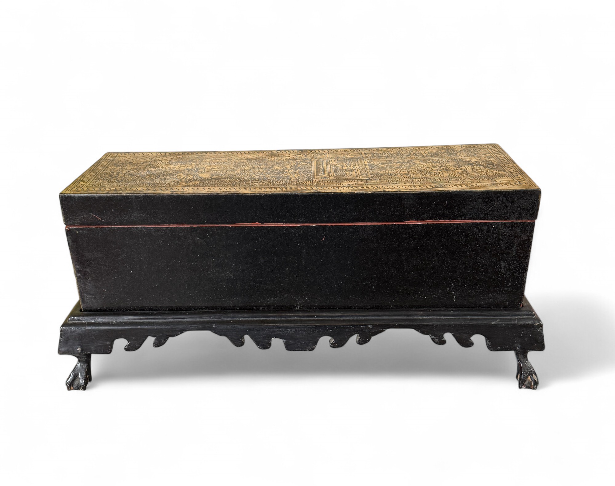 Burmesische Mönchstruhe aus Holz mit Lackmalerei – ca. 80–100 Jahre alt