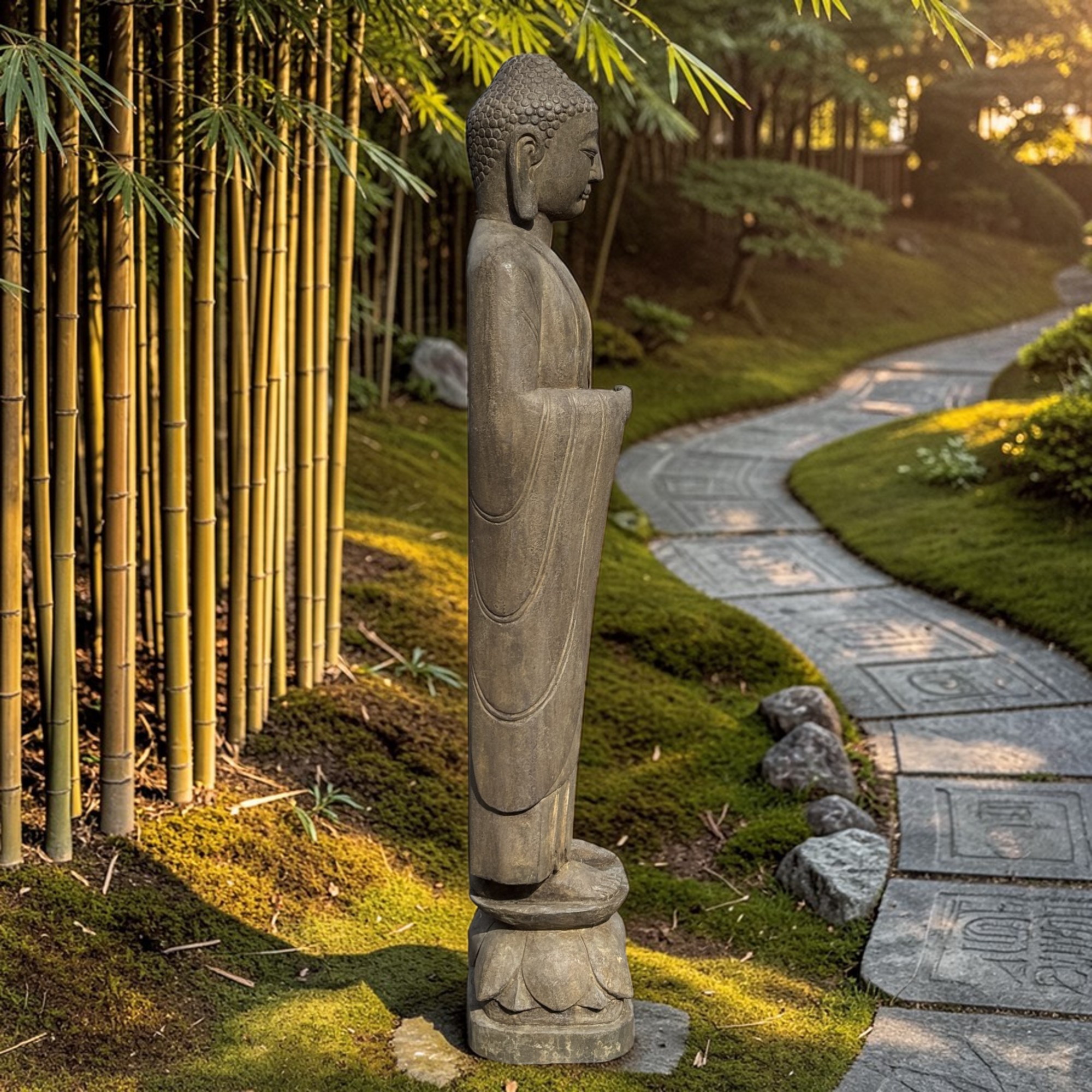 Garten Buddha Statue Naturstein Figur Meditations Geste