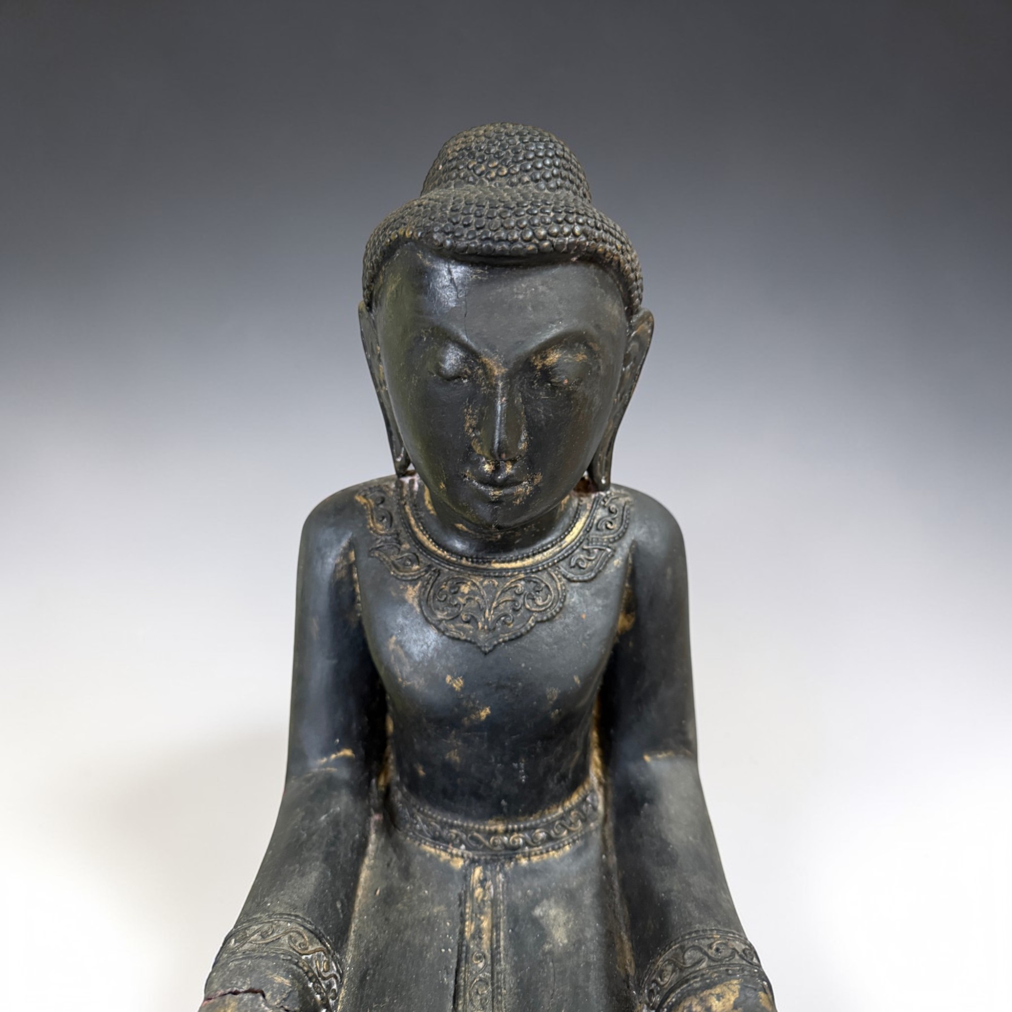 Maitreya Buddha Burma Teakholz 61cm Seltene Sitzhaltung Alte Figur Münchner Erbe