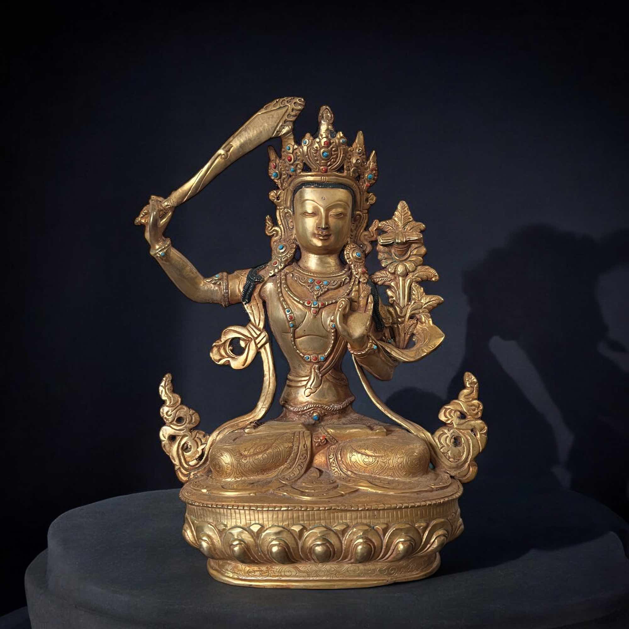 Manjushri Bronze Figur vergoldet Nepal - 31,5cm