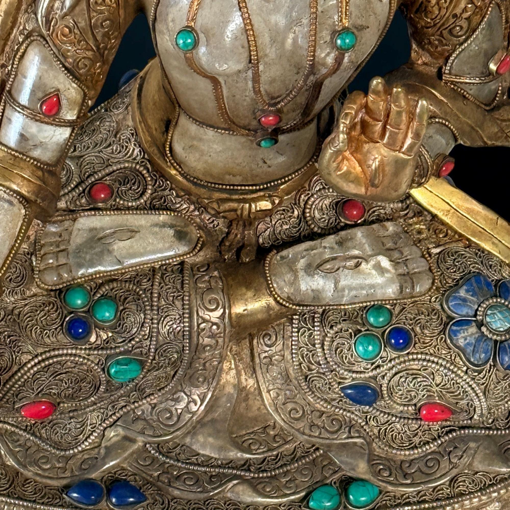 Weiße Tara Bronze Figur Statue Nepal vergoldet mit Edelsteinen 34cm