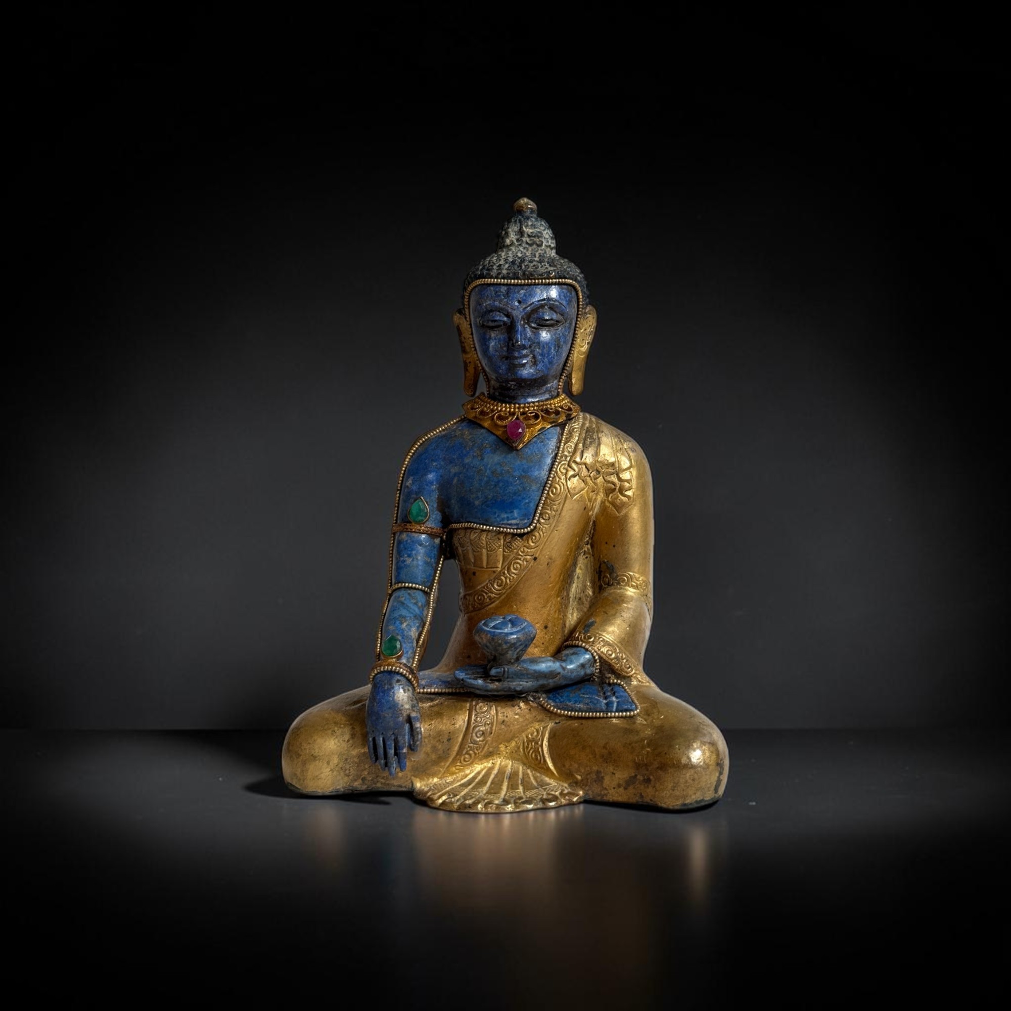 Siddhartha Gautama Buddha Skulptur Bronze Lapis Lazuli Nepal 16,5cm