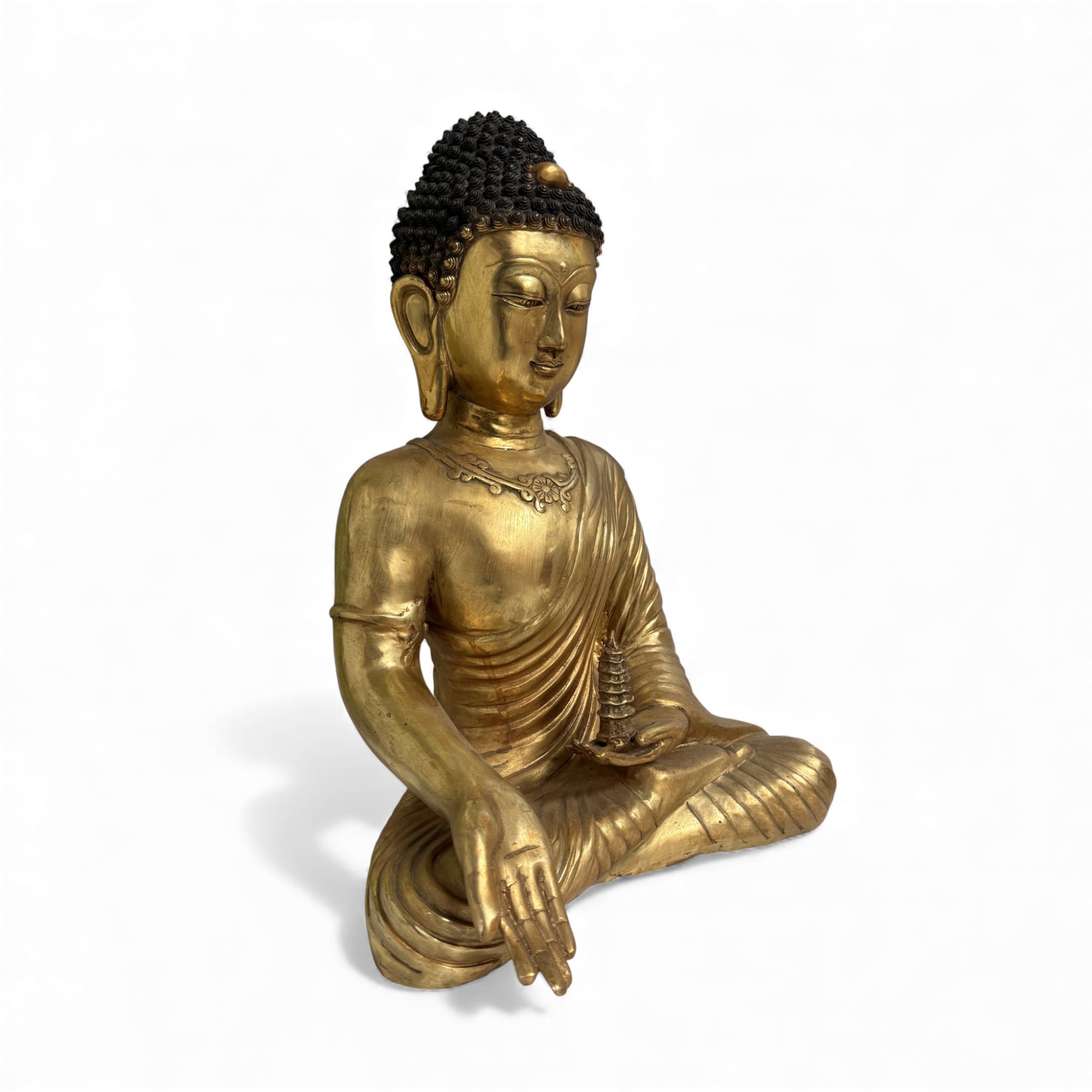 Bronze Buddha Figur mit Stupa – Tibet China – 43 cm