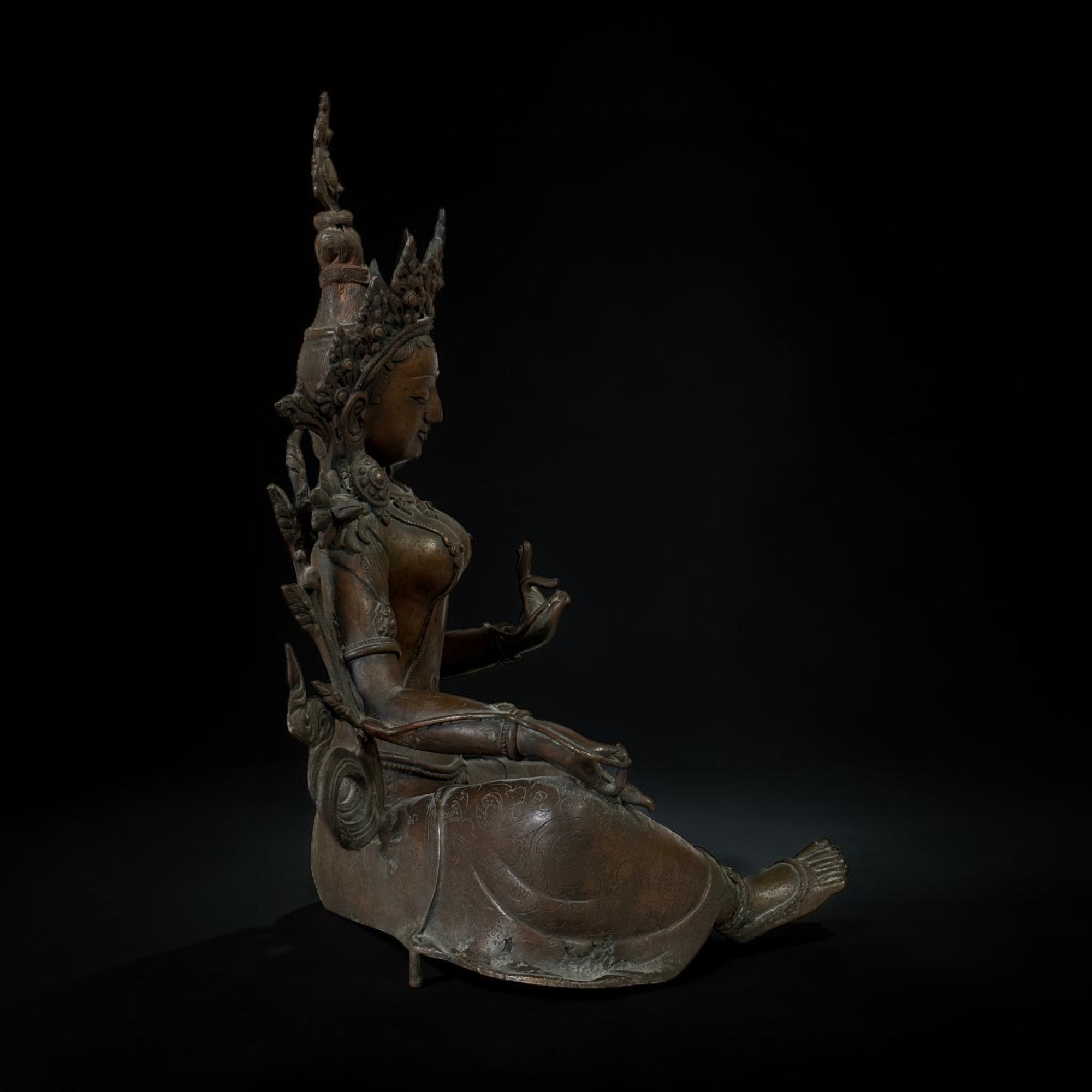Alte Grüne Tara Statue aus Tibet Buddhistische Sammler-Skulptur 41cm