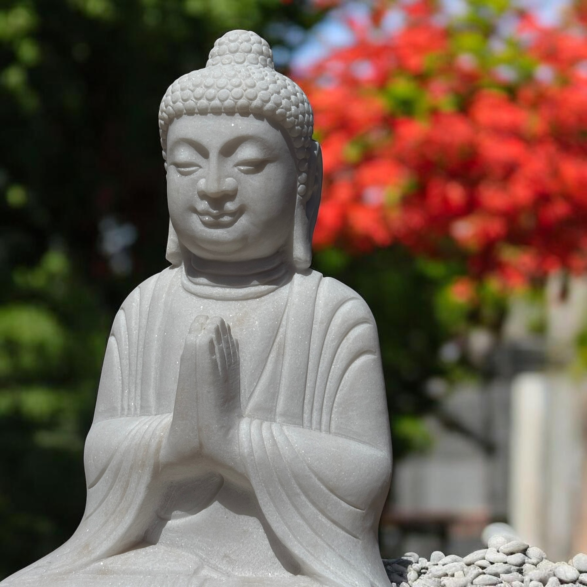 Garten Buddha Statue Marmor Stein Anjali Mudra