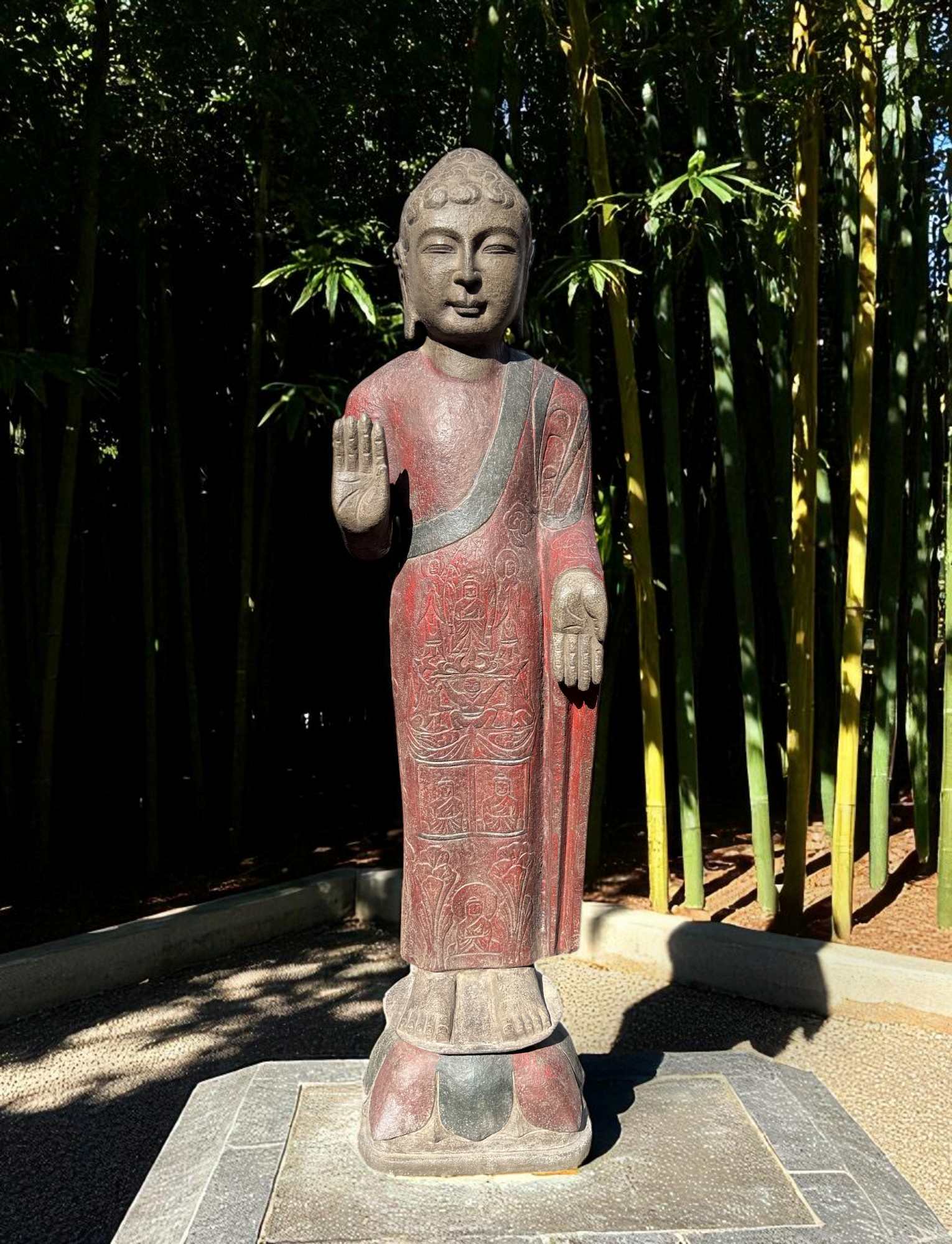Garten Buddha Statue stehende Skulptur Schutz Geste 120 cm groß
