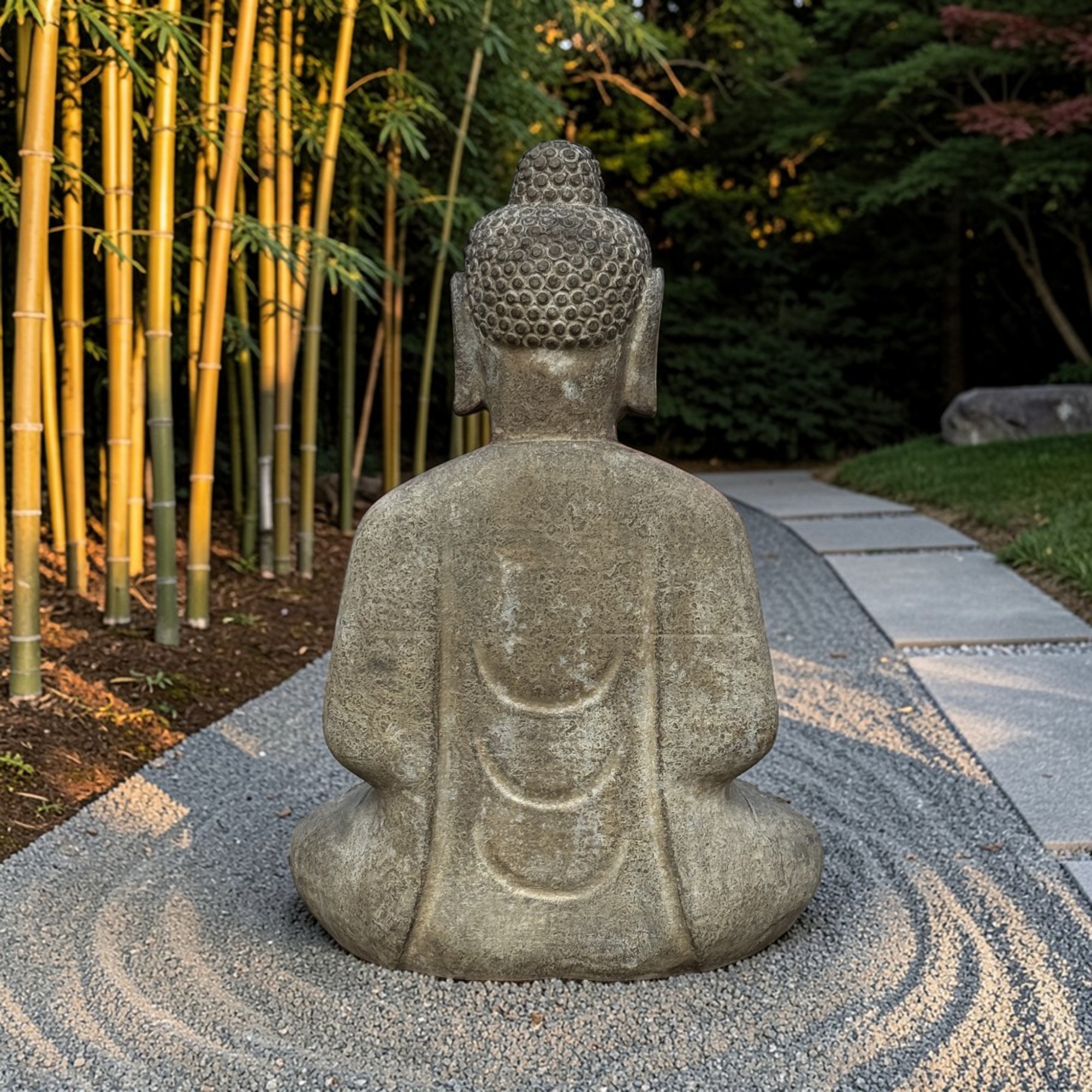 Buddha Skulptur Meditierend – 50cm Bluestone Naturstein Sichuan