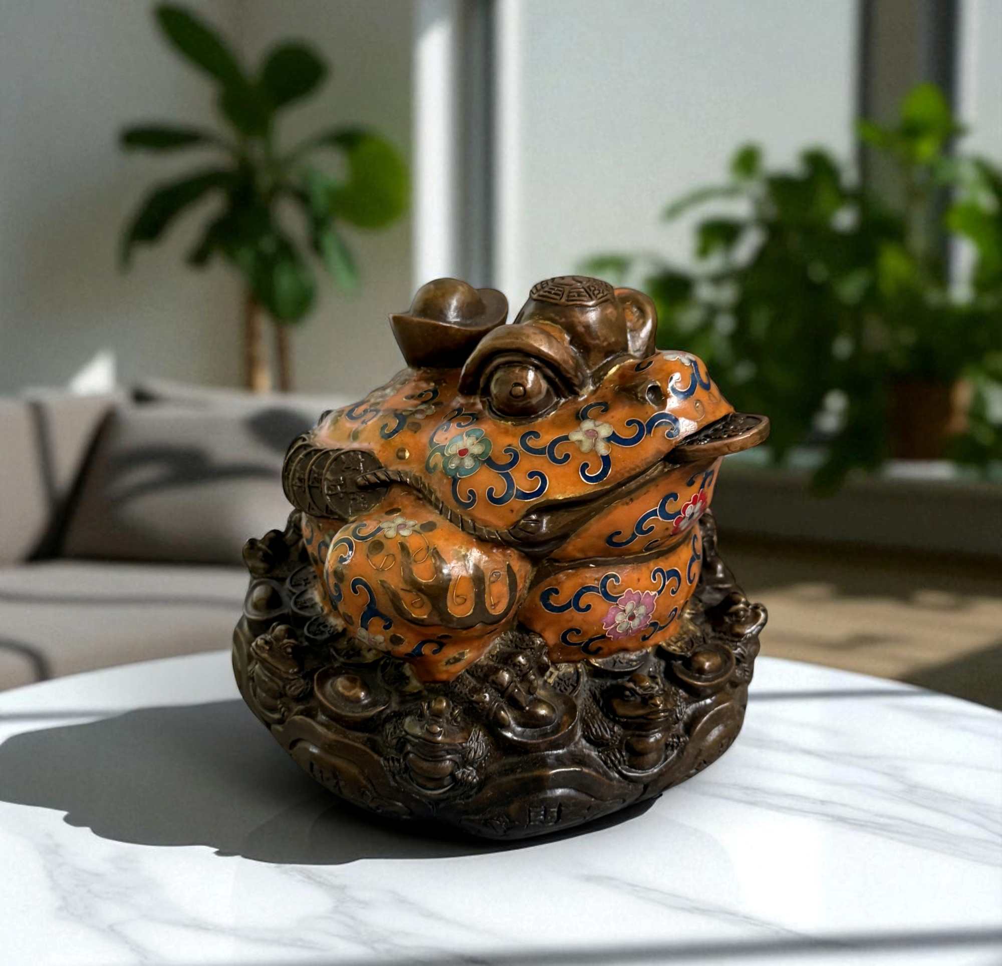 Geldfrosch Geldkröte Bronze Cloisonne chinesische Skulptur