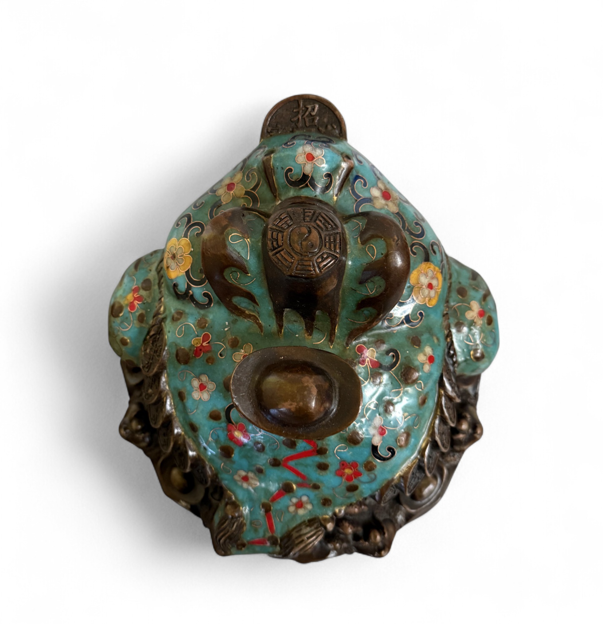 Geldfrosch Geldkröte Bronze Cloisonne chinesische Skulptur
