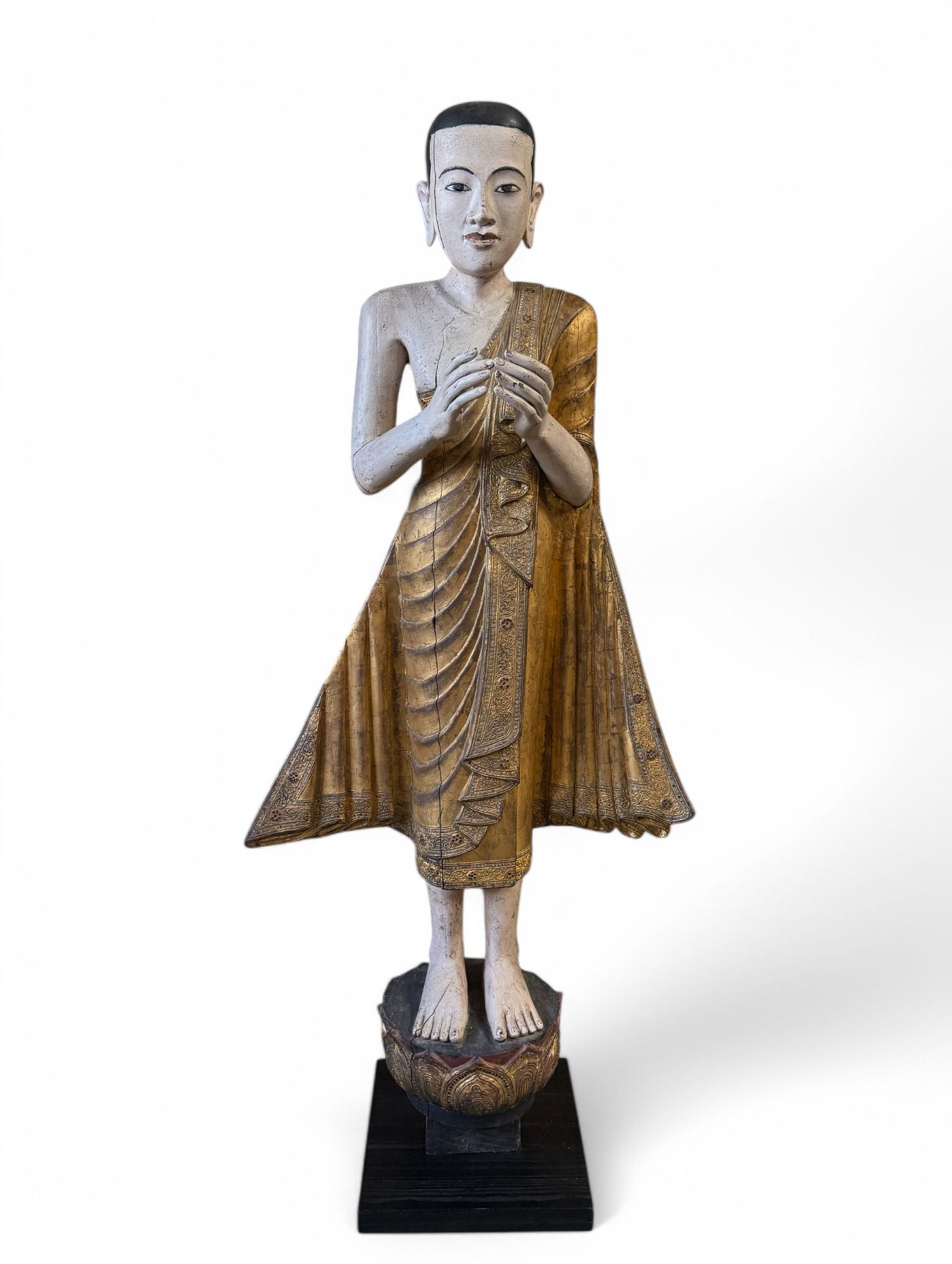 Burma Mönch Statue Teak Holz Skulptur meditierende Pose Burma Mönch Statue Teak Holz Skulptur meditierende Pose