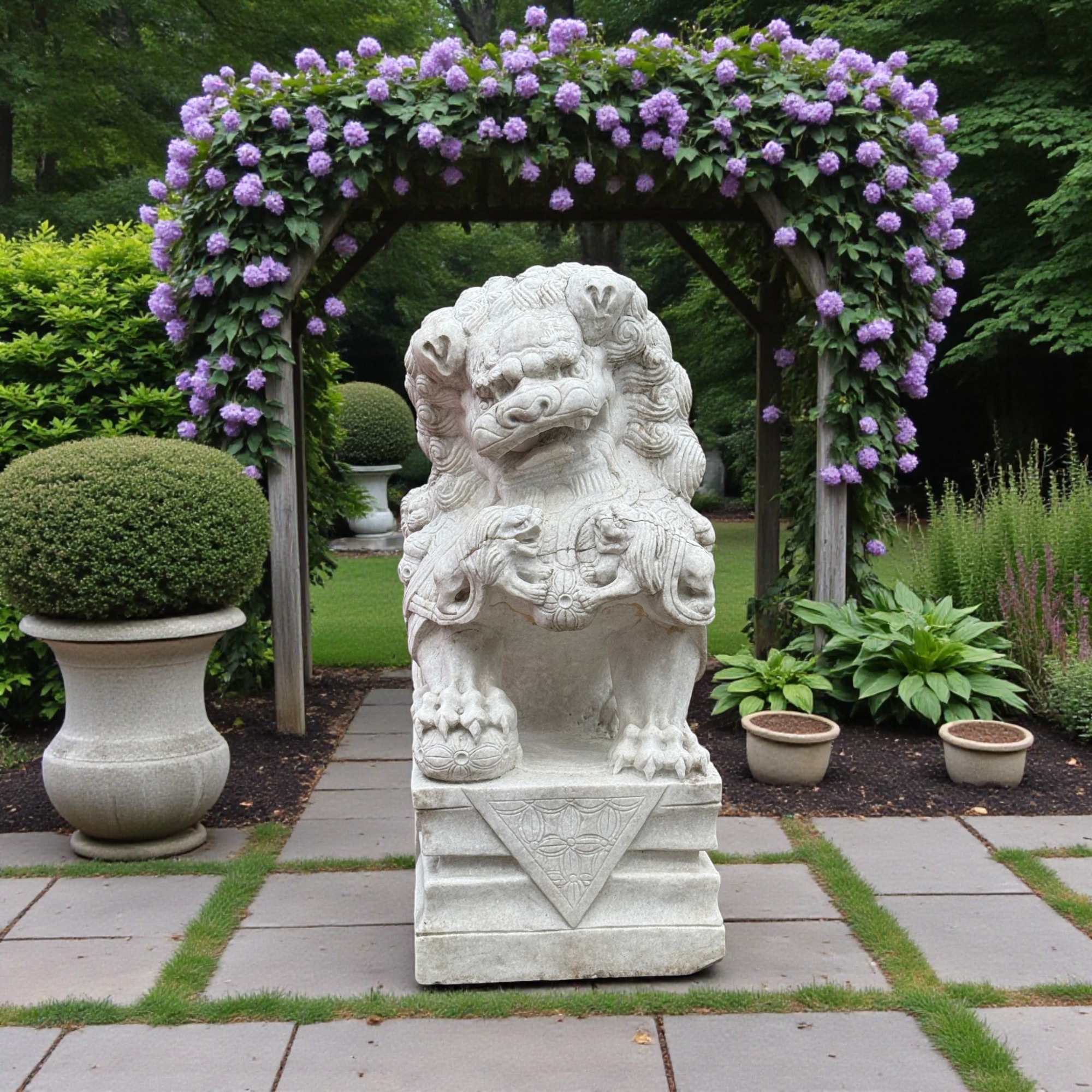 Chinesischer Wächterlöwe Tempellöwe Marmor Skulptur China 110cm