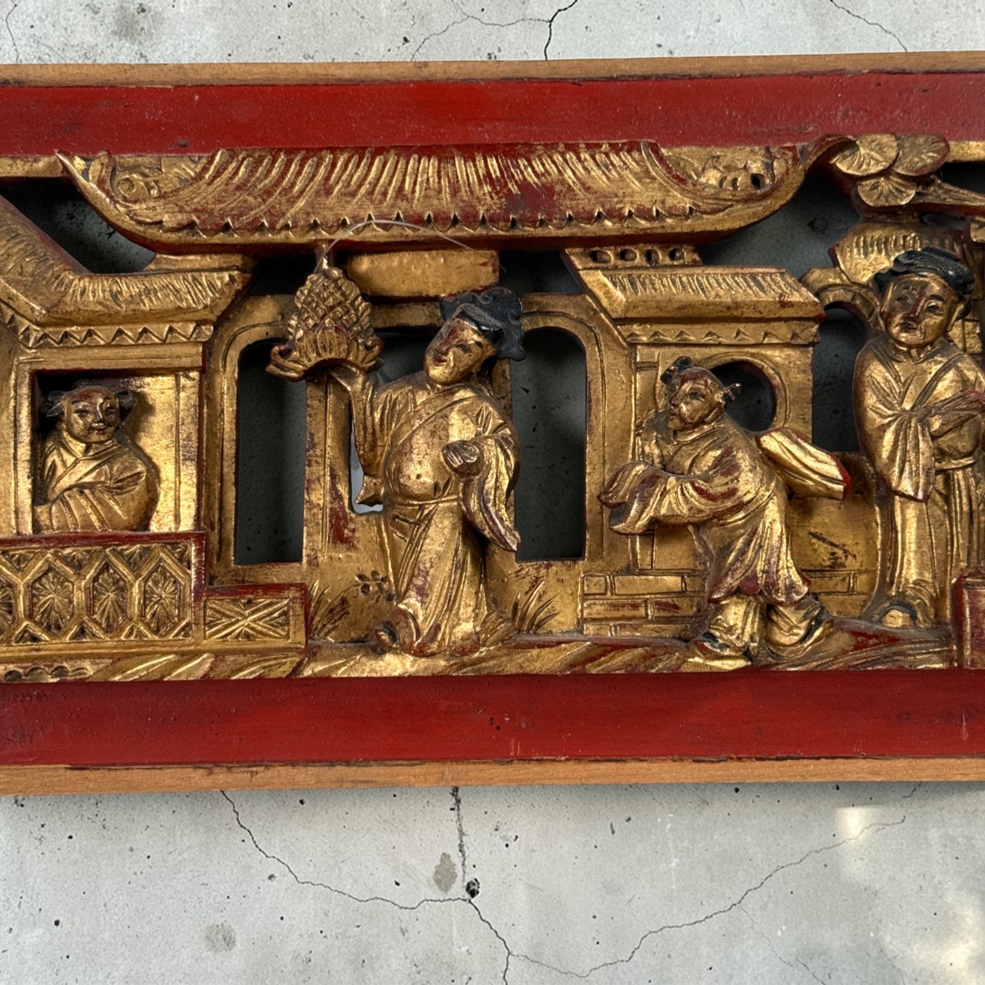 Vergoldete Holzschnitzerei Reise des Gelehrten – China Wandrelief (37 cm)