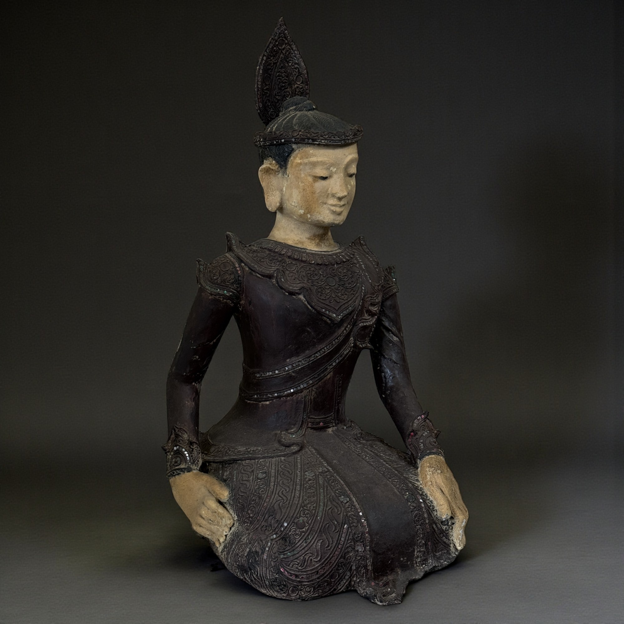 Tempeldiener Skulptur birmanisches Sammlerstück - 86 cm