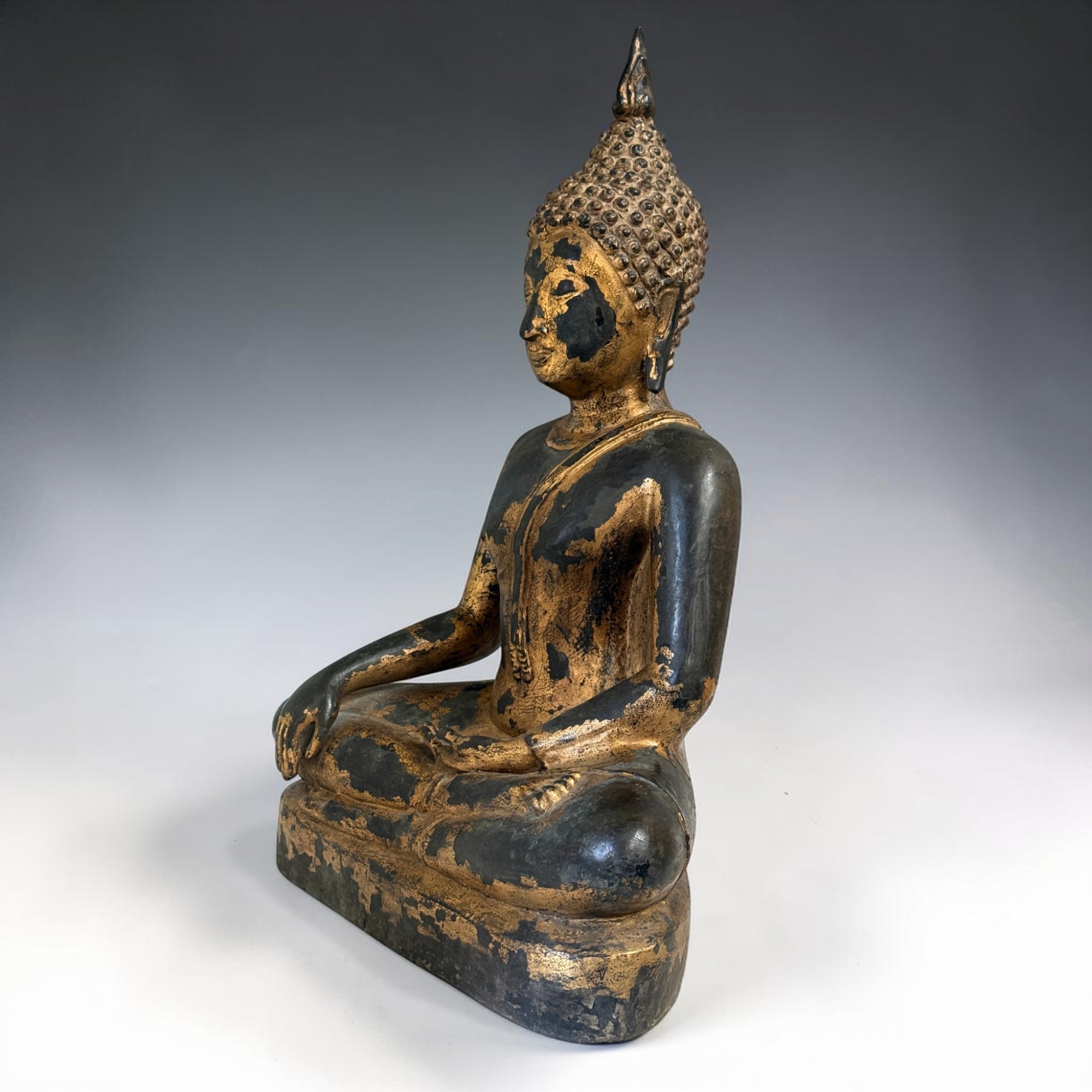 Bronze Buddha Thailand 59cm Sukhothai Stil massiv 18,5kg Vergoldet Sammlerstück