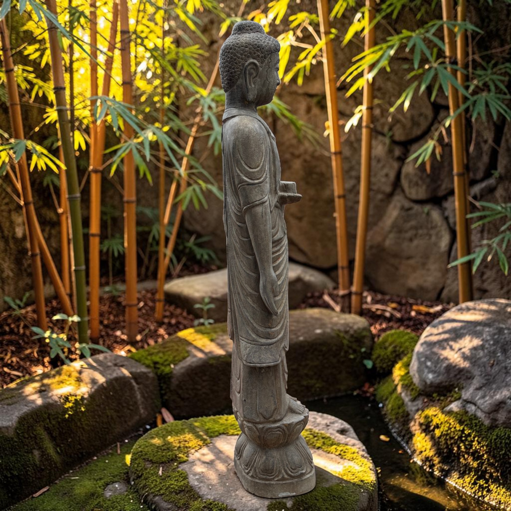 Stein Buddha Statue Garten Skulptur 120 cm groß