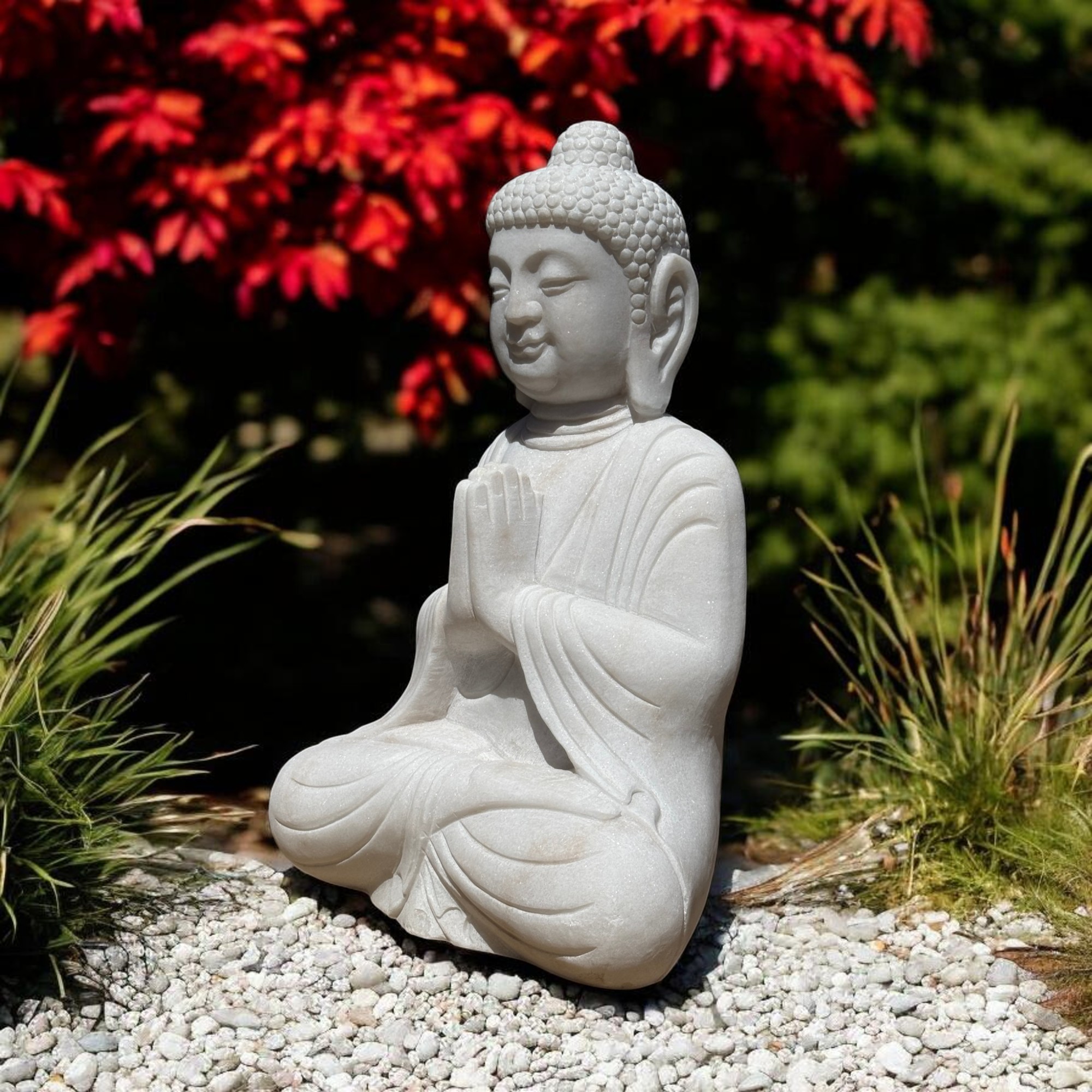 Garten Buddha Statue Marmor Stein Anjali Mudra