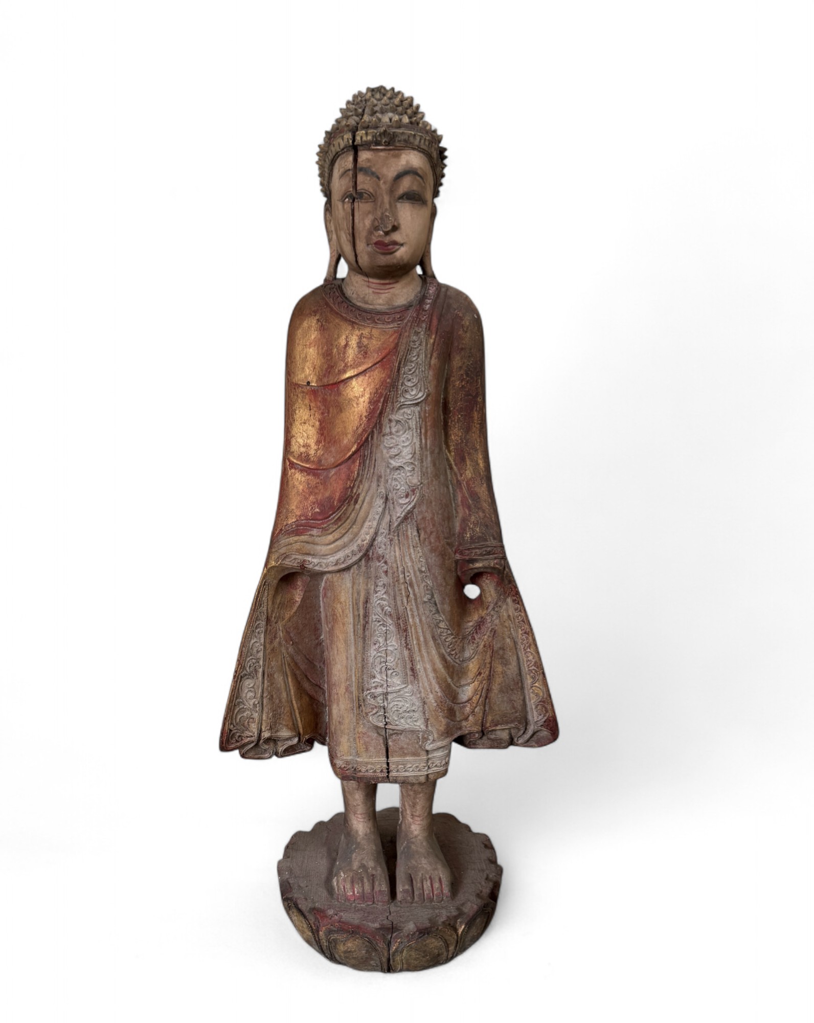 Stehender Buddha aus Burma – Teakholz Skulptur ca. 100 Jahre Stehender Buddha aus Burma – Teakholz Skulptur ca. 100 Jahre