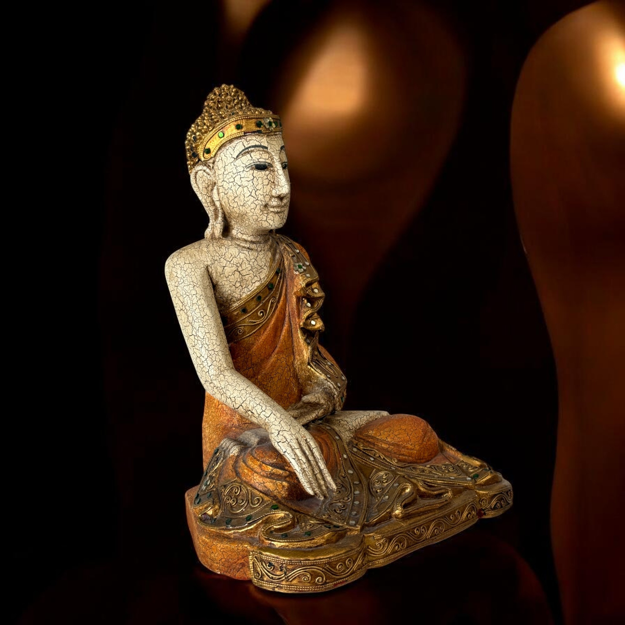 Holz Buddha Figur Thailand Skulptur, Handgeschnitztes Unikat aus den 90er Jahren