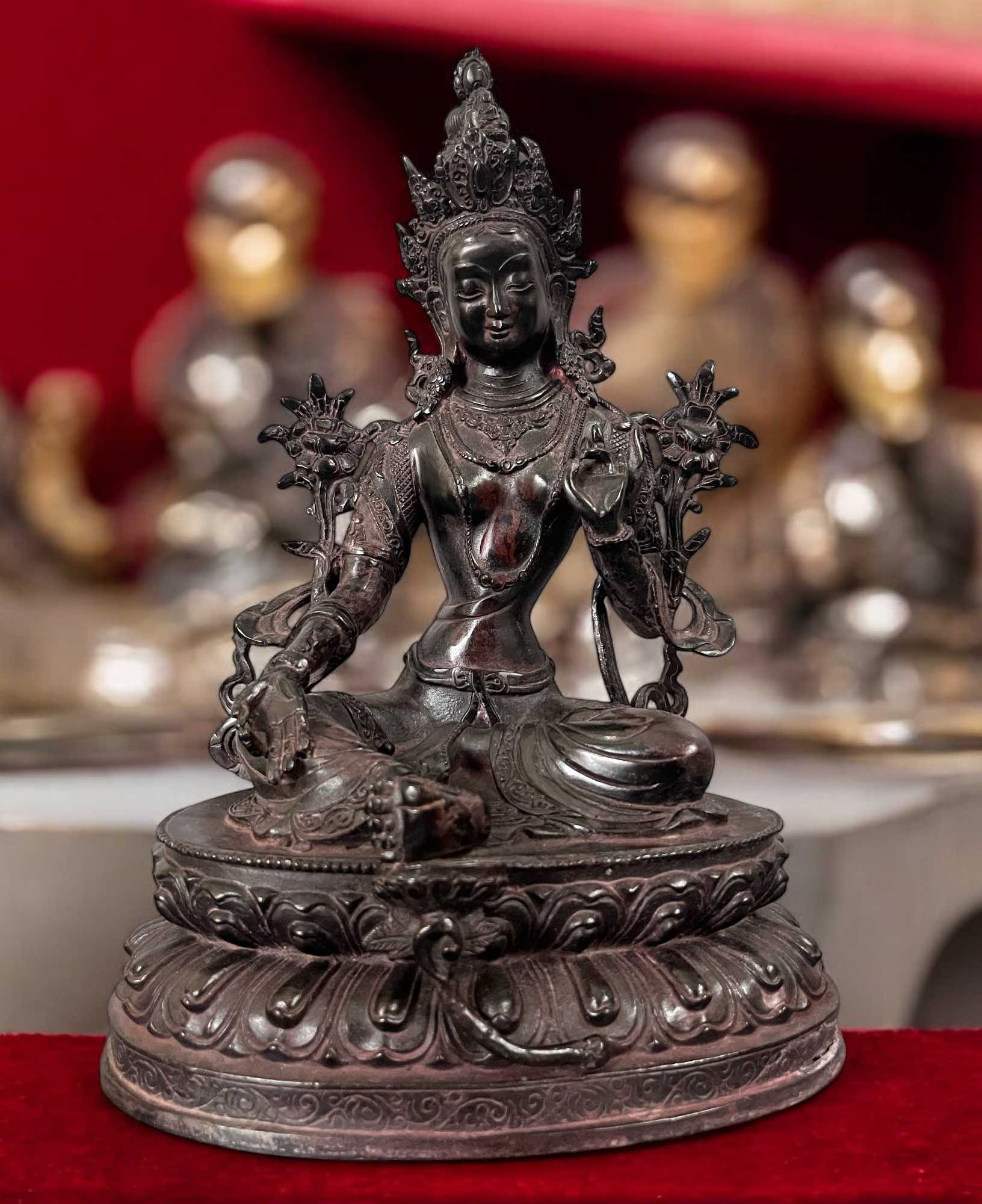 Grüne Tara Buddha Figur aus Bronze 32 cm