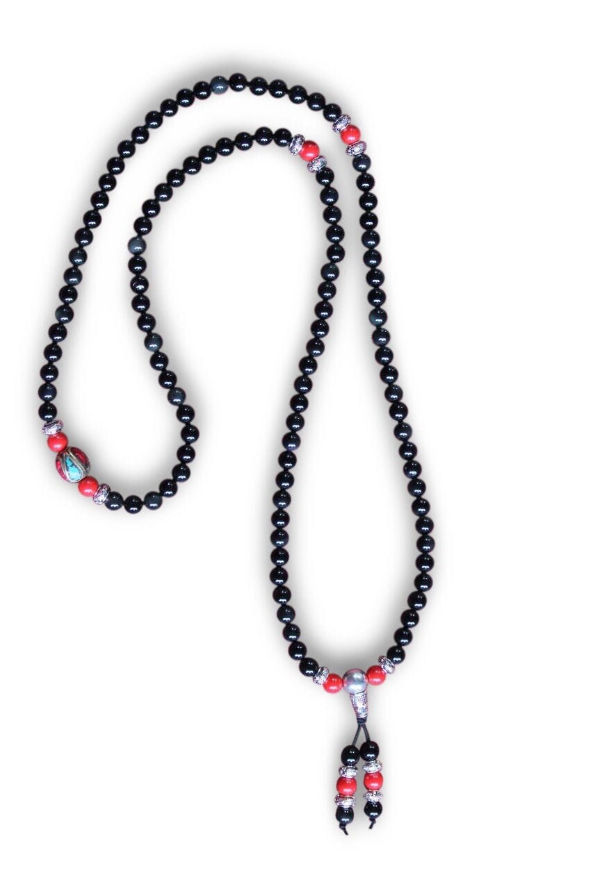 Buddhistische Halskette Mala aus schwarzer Achat Buddhistische Halskette Mala aus schwarzer Achat