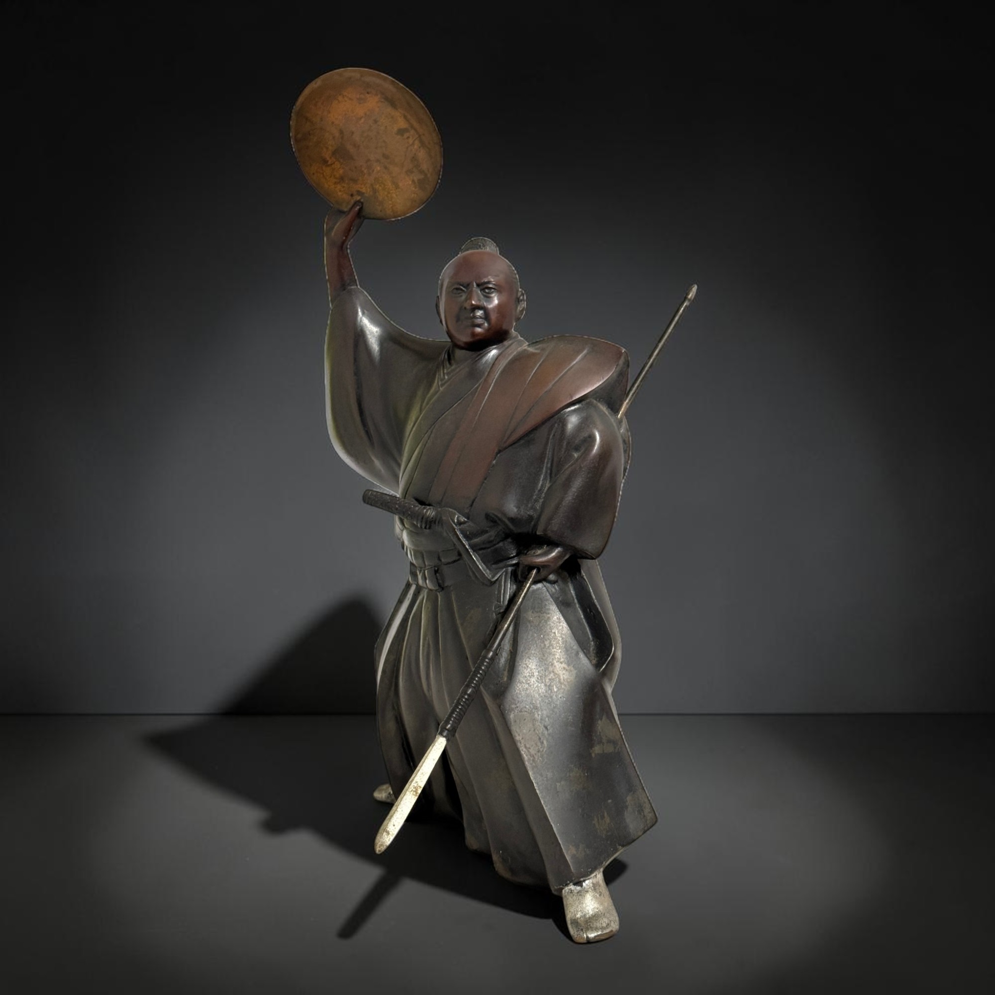 Alter Samurai Krieger Bronze Skulptur aus Japan
