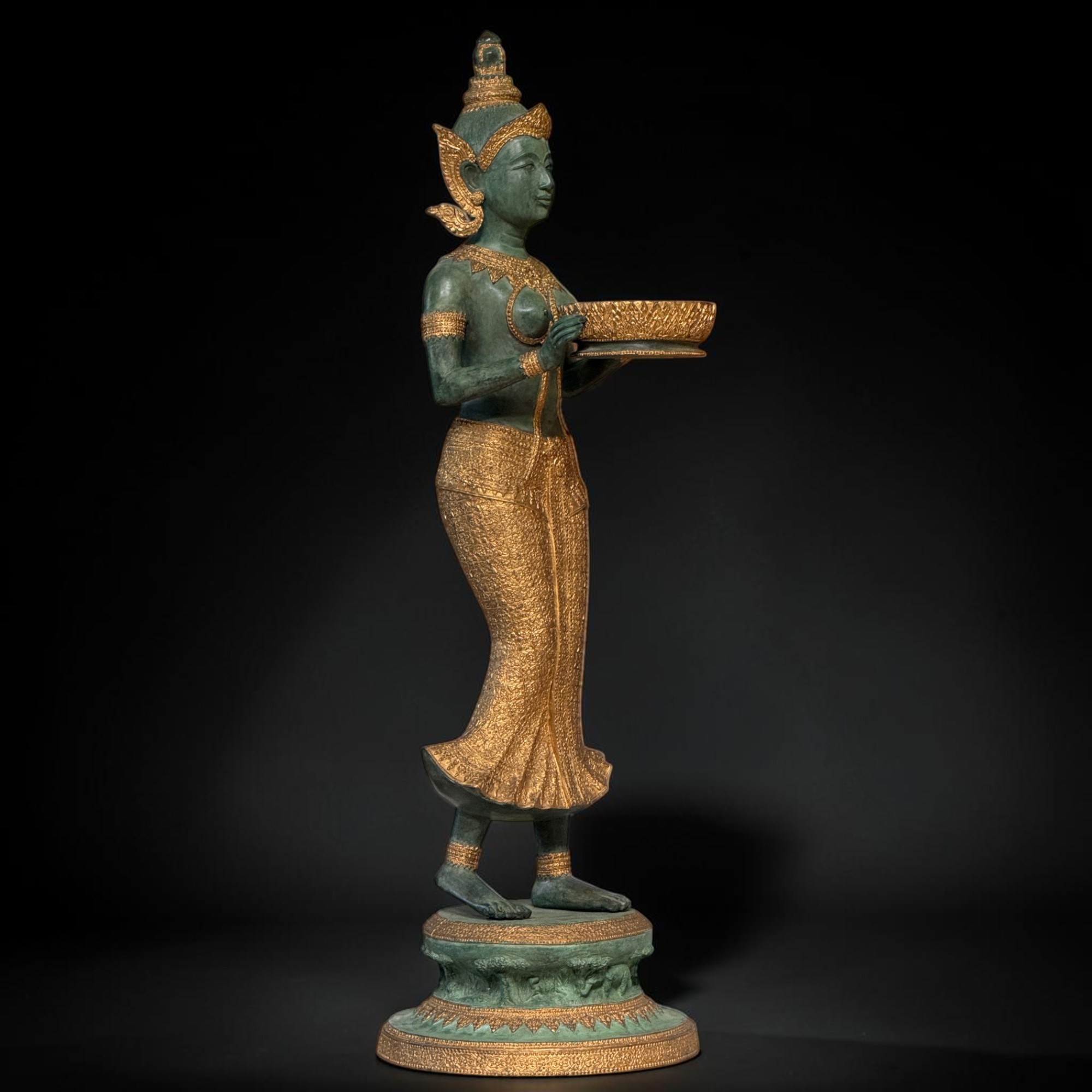Thailändischer Tempeldiener Statue aus Bronze - 115 cm groß
