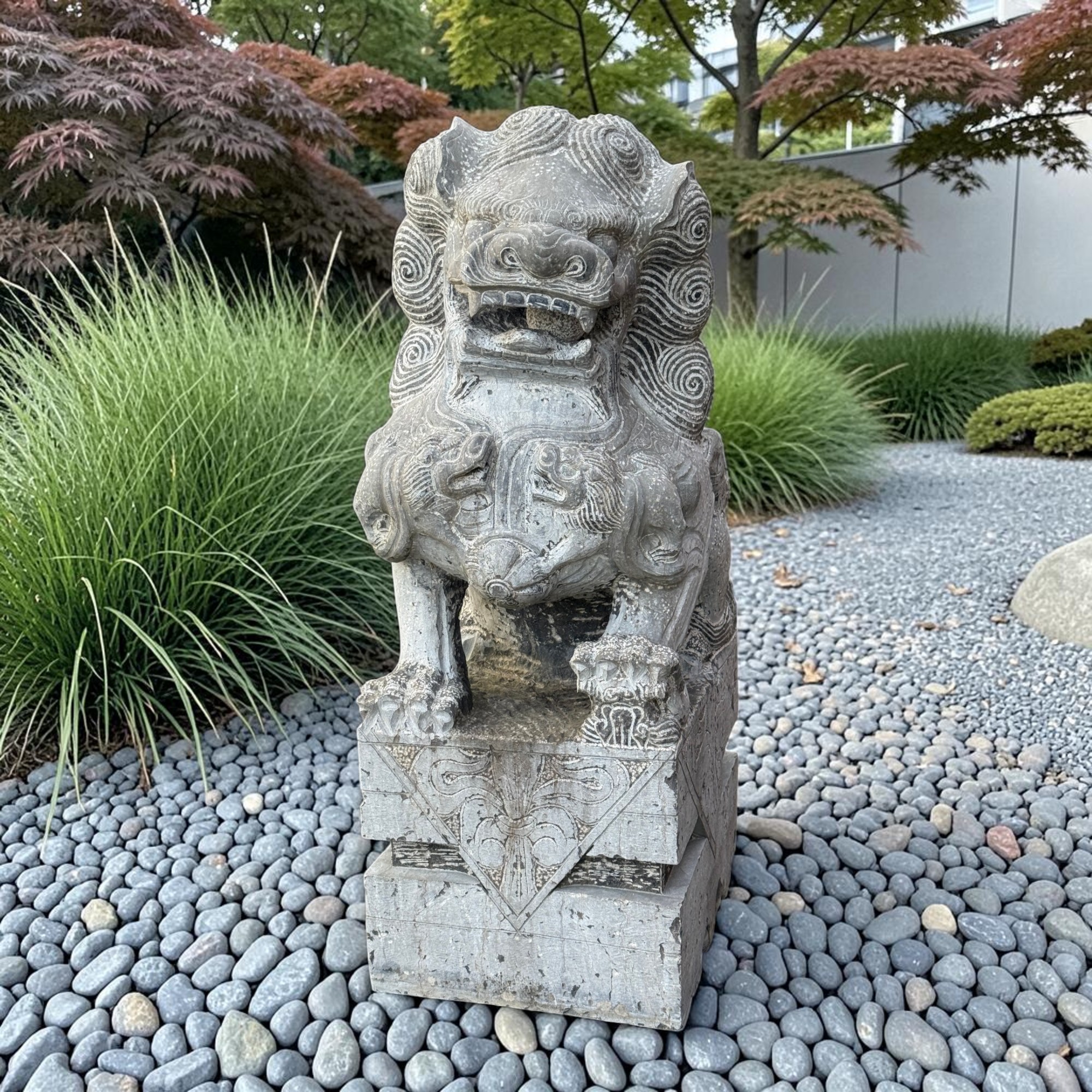 Chinesischer Wächterlöwe Tempellöwe Naturstein Skulptur China 110cm